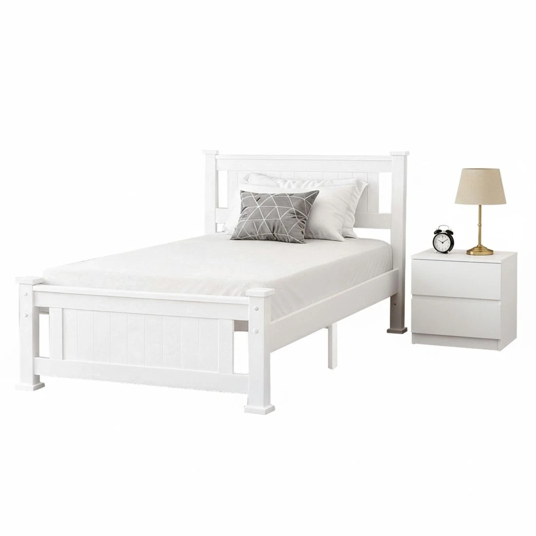 3 Artiss King Single Bed Frame and Bedside - White, 3 of 7