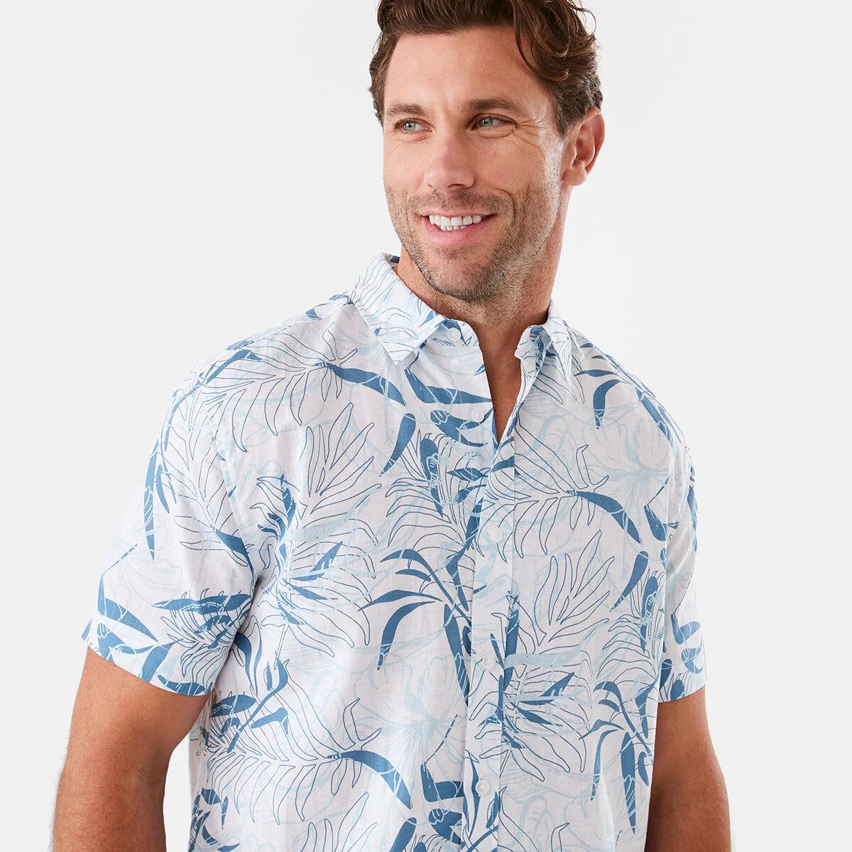 4 Short Sleeve Print Linen Blend Shirt Wht Floral, 4 of 6