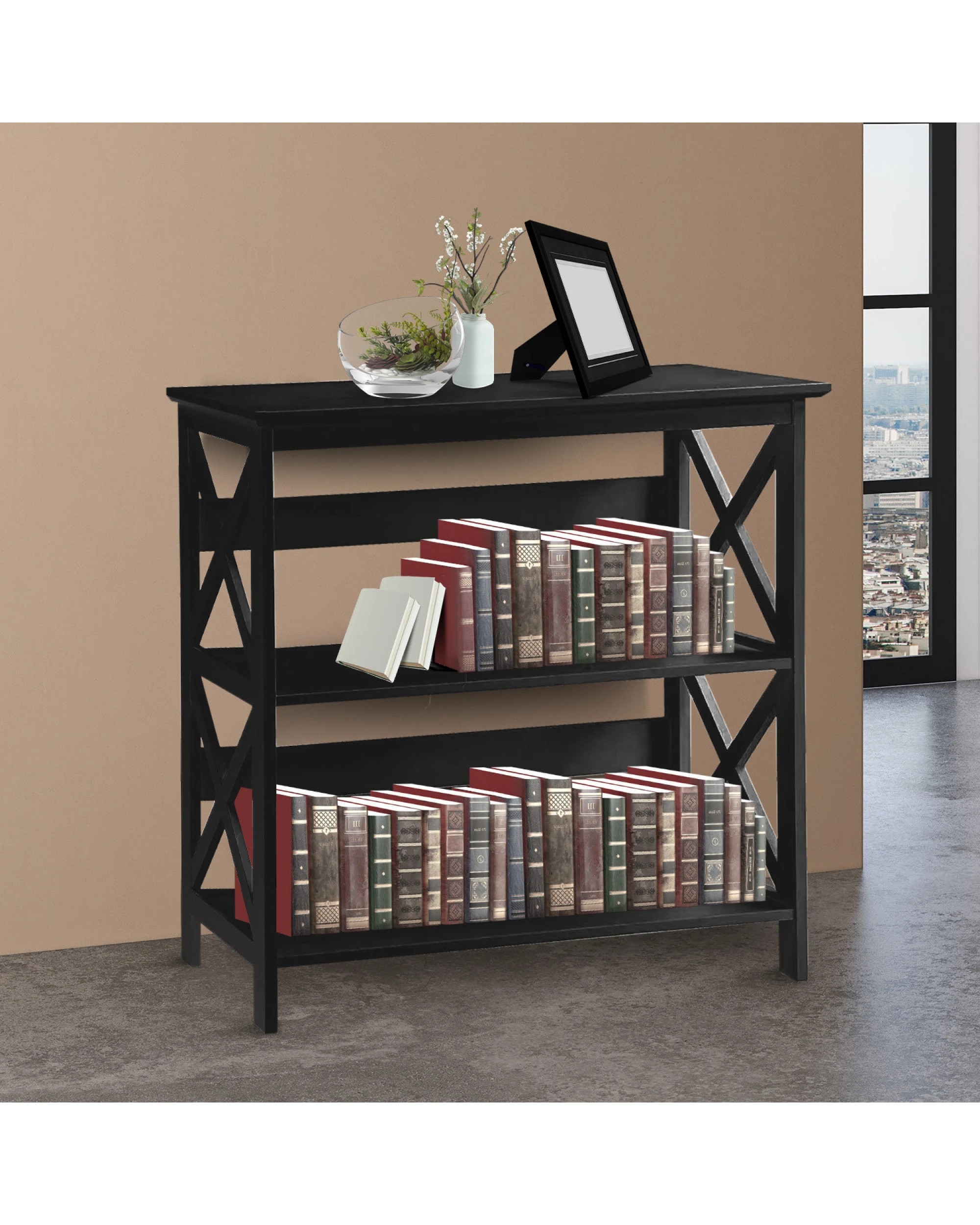 9 Sarantino Lucas 3-tier Bookshelf Display Rack In Black, 9 of 10