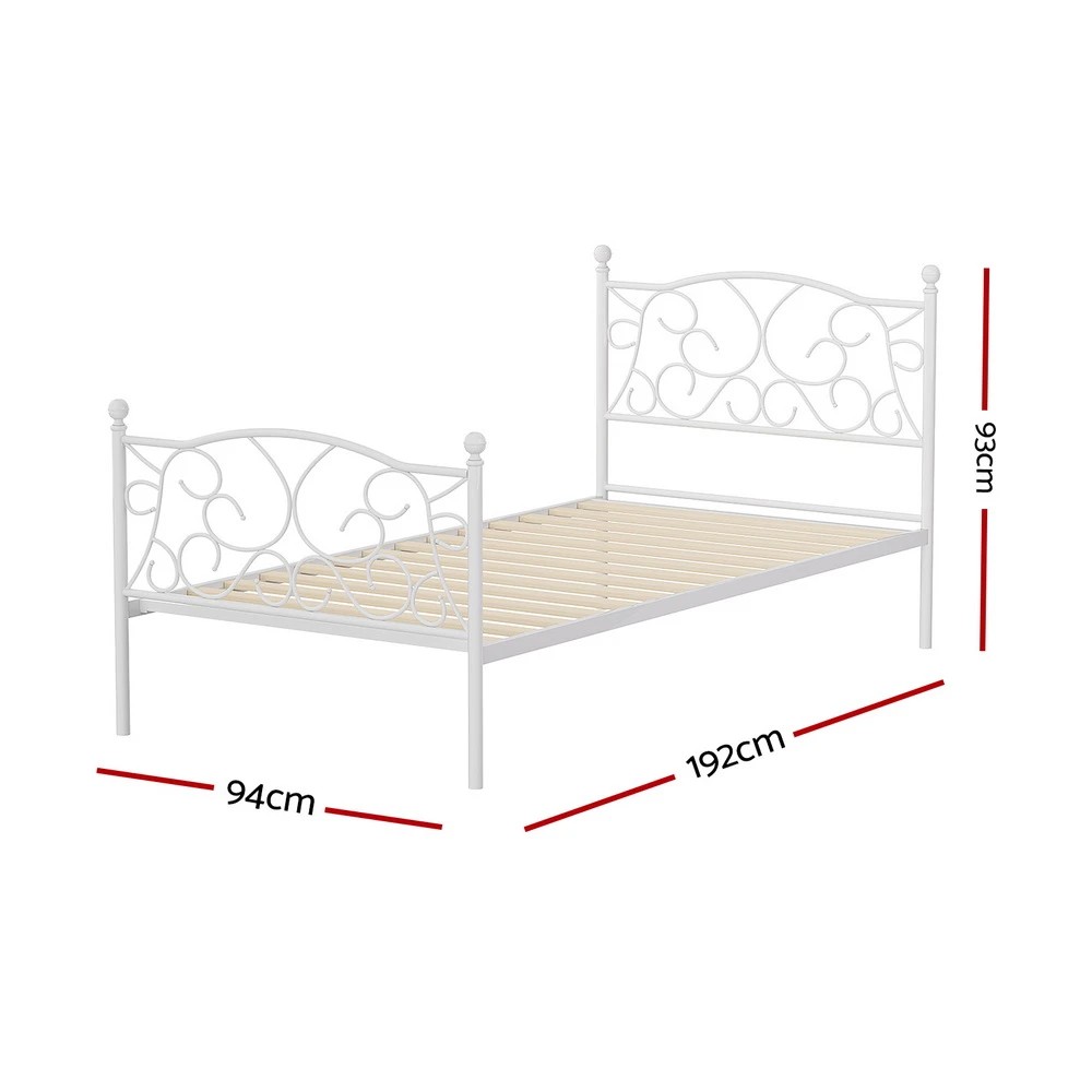 2 Artiss Bed Frame Single Size Metal Frame GROA - White, 2 of 7
