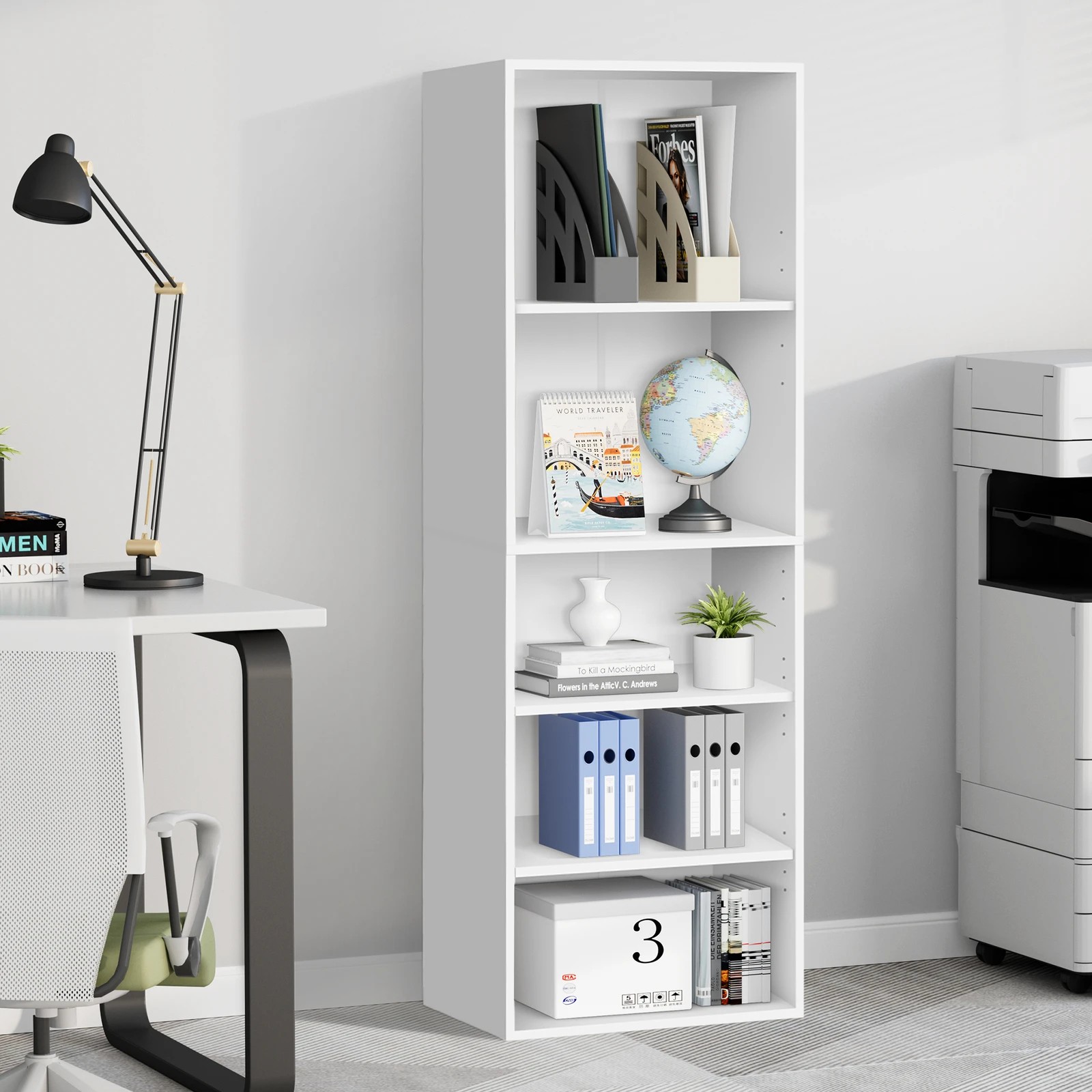 9 Alfordson Office Storage Cabinet 5 Shelves Bookcase Tallboy Bedroom - White, 9 of 9