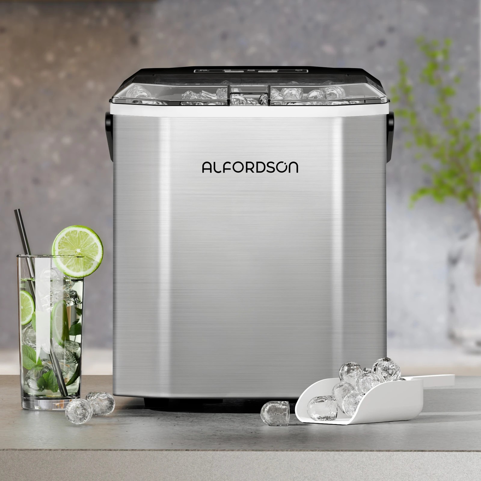 3 Alfordson Ice Maker Machine Portable Countertop 12kg With Handle - Silver, 3 of 10