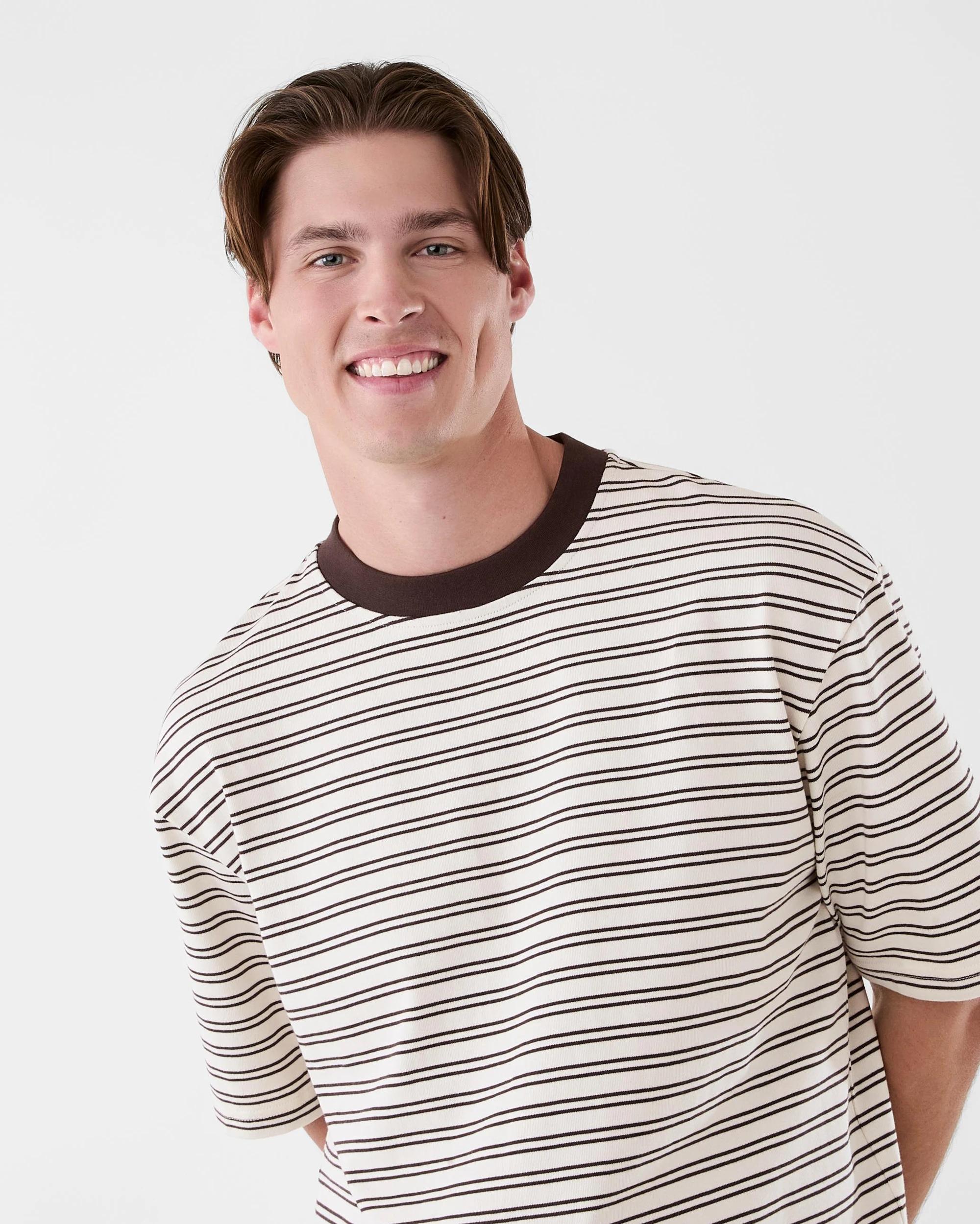 6 Oversized Textured Stripe T-shirt Brn Strpe, 6 of 6