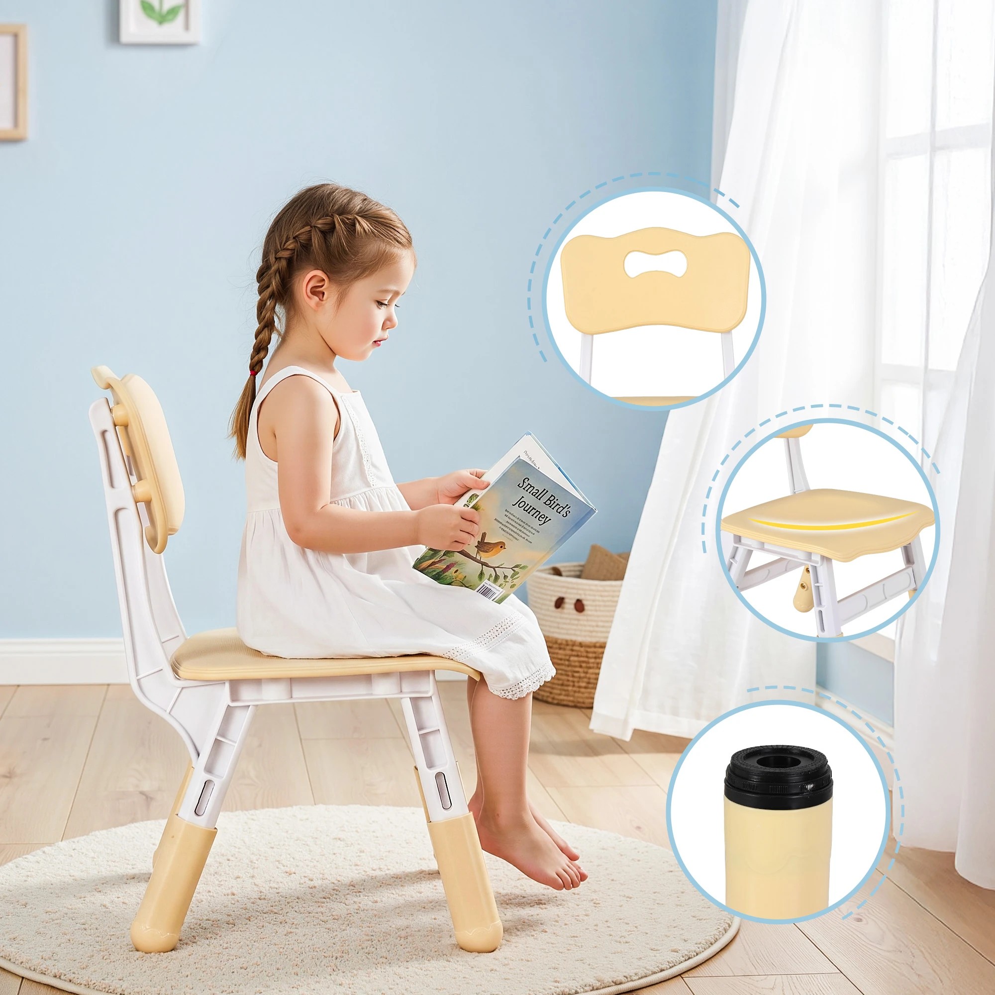 6 Keezi Kids Table and 2 Chairs Set Height Adjustable Toddler Activity Table Graffiti Top - Natural, 6 of 9
