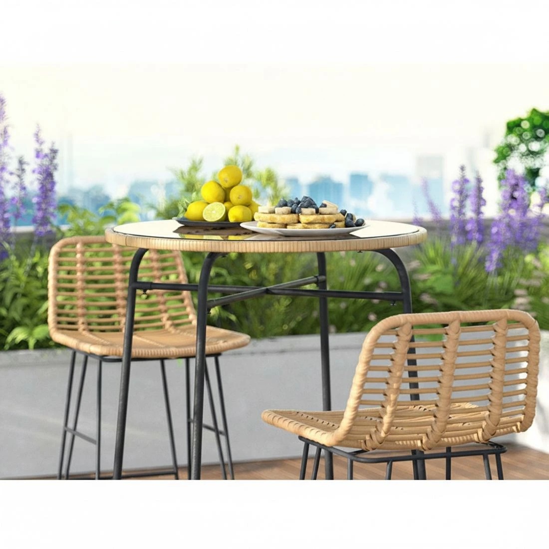 5 Gardeon Outdoor Bar Table Wicker Dining Bistro Glass Table Steel - Multi, 5 of 6