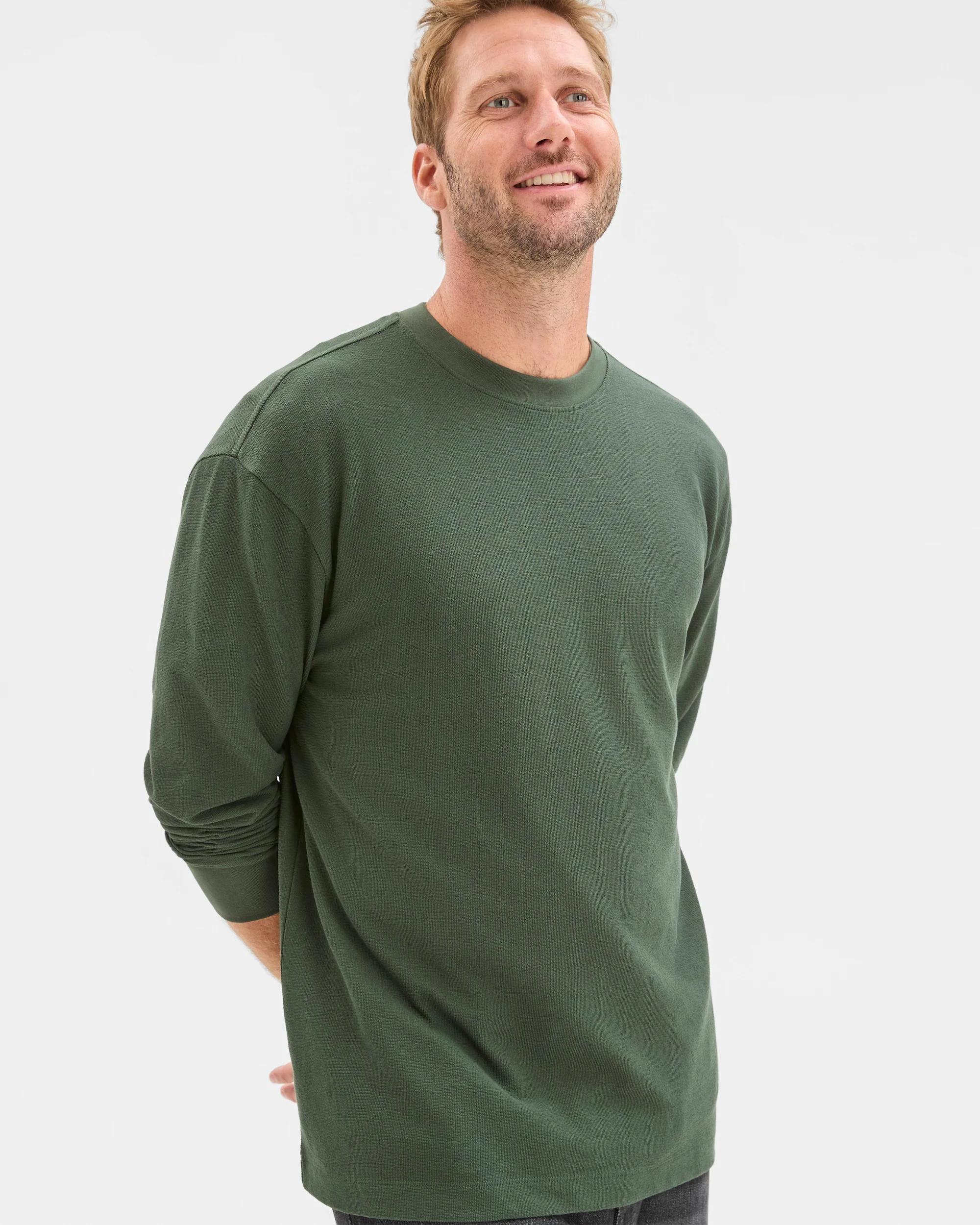 4 Target Australian Cotton Blend Long Sleeve Textured T-Shirt DARK GREEN, 4 of 6