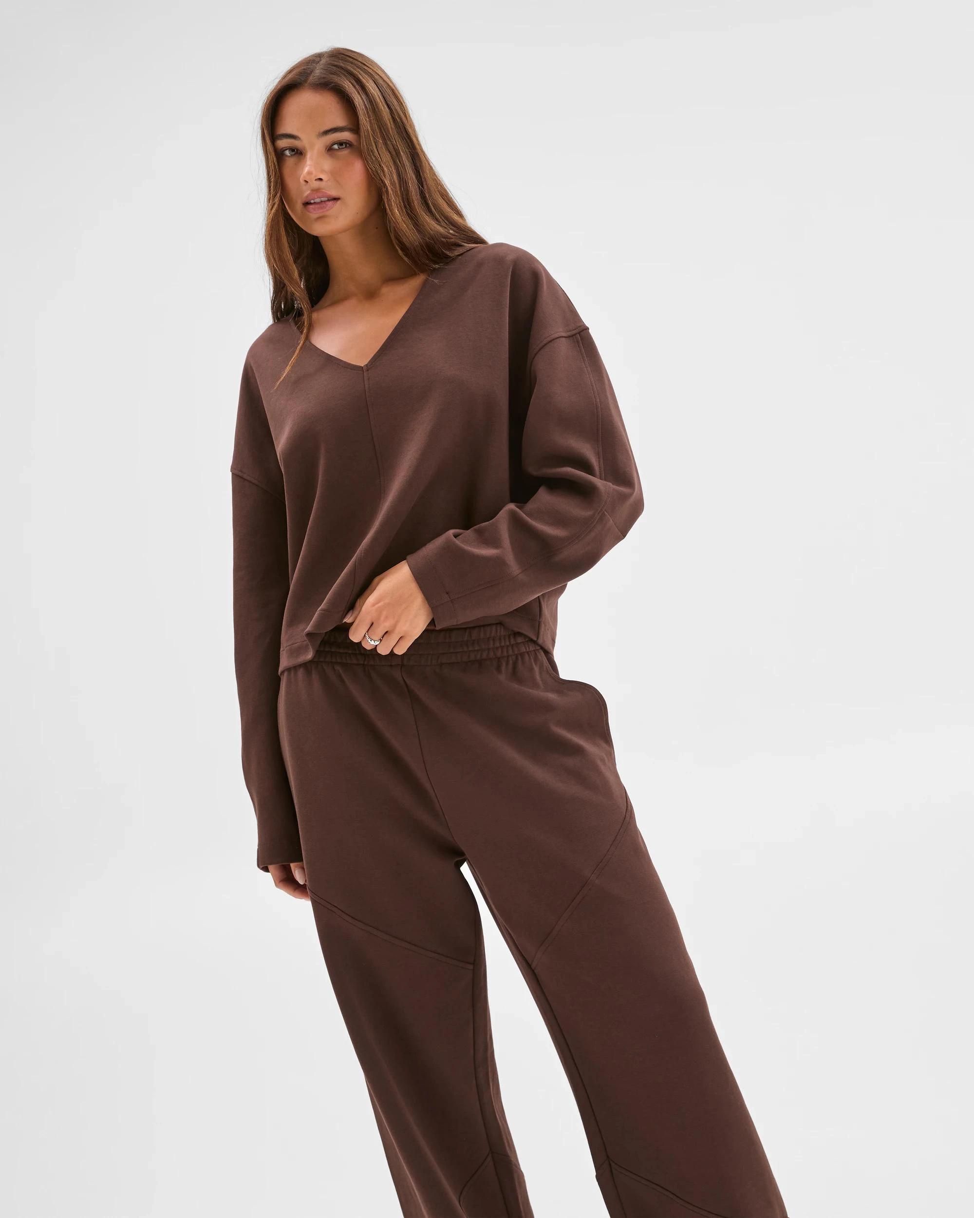 3 Lily Loves Australian Cotton Blend V-Neck Jumper COFFEE BEAN, 3 of 6