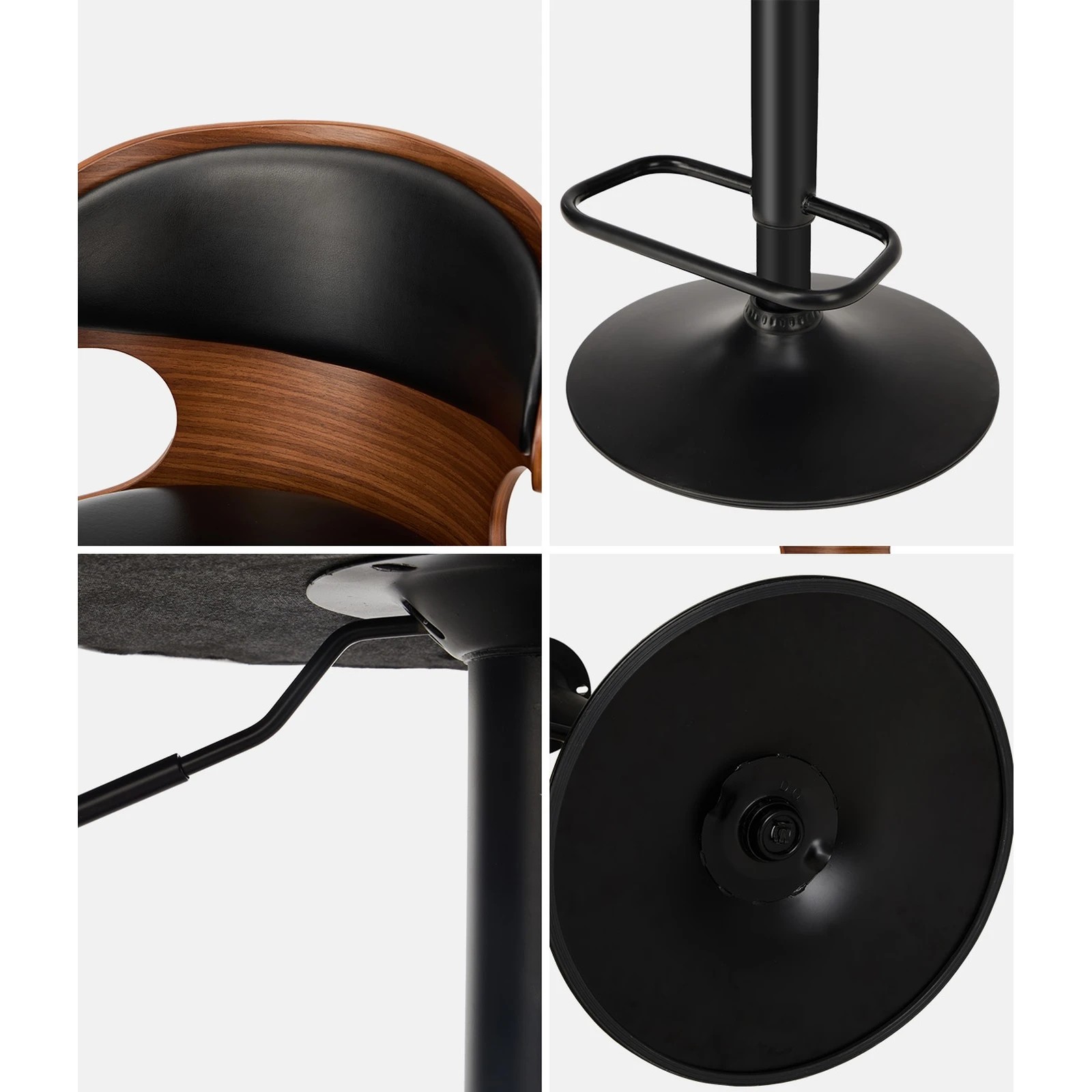 5 Oikiture 2x Bar Stools Kitchen Gas Lift Swivel Chairs Stool Wooden Barstool - Black, 5 of 9