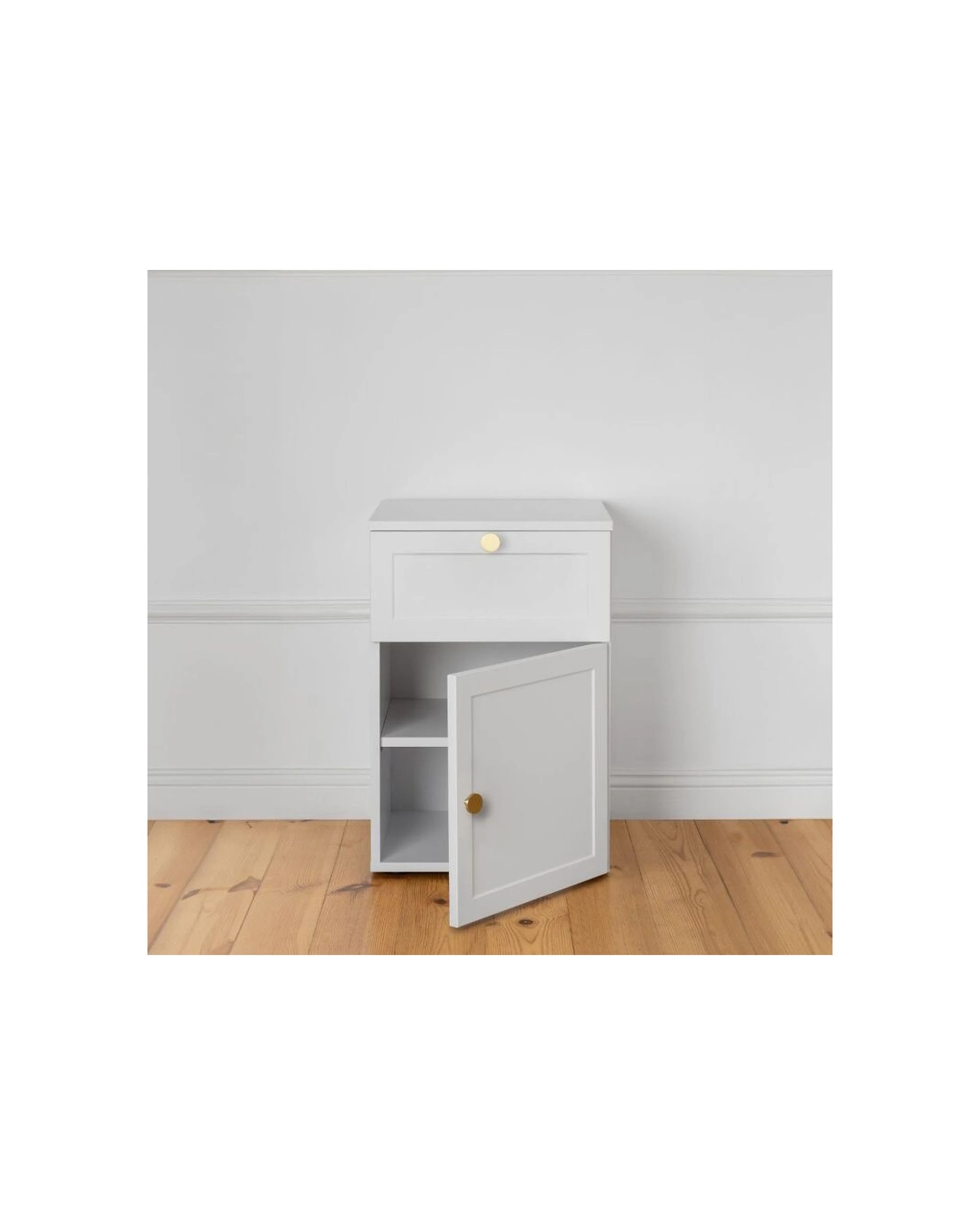 3 European Cabinetry Porto Hamptons Bedside Table Brass Round Handle - White, 3 of 4