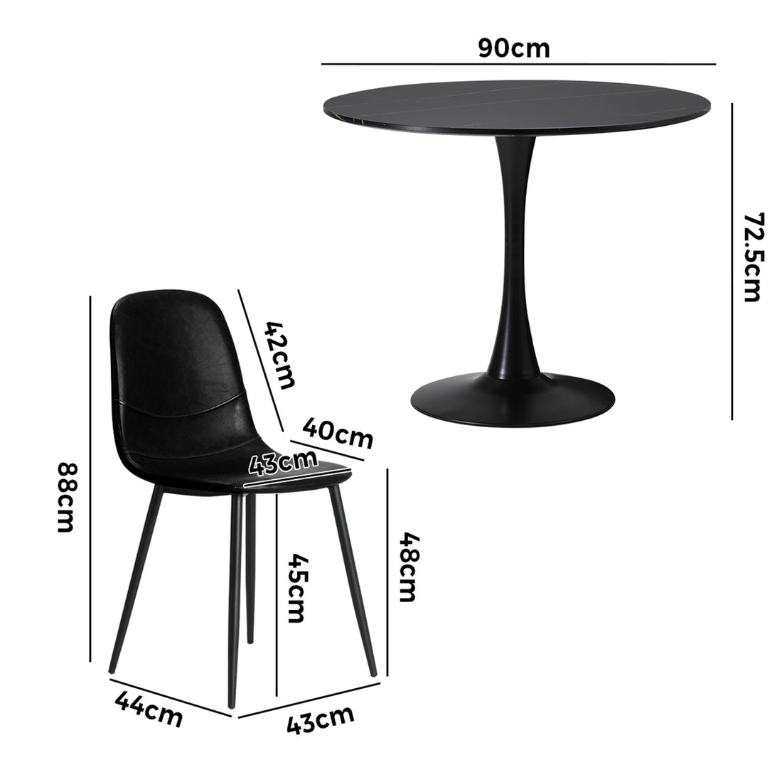 9 Oikiture 90cm Round Dining Table With 4x Dining Chairs Pu Leather
 - Black, 9 of 10