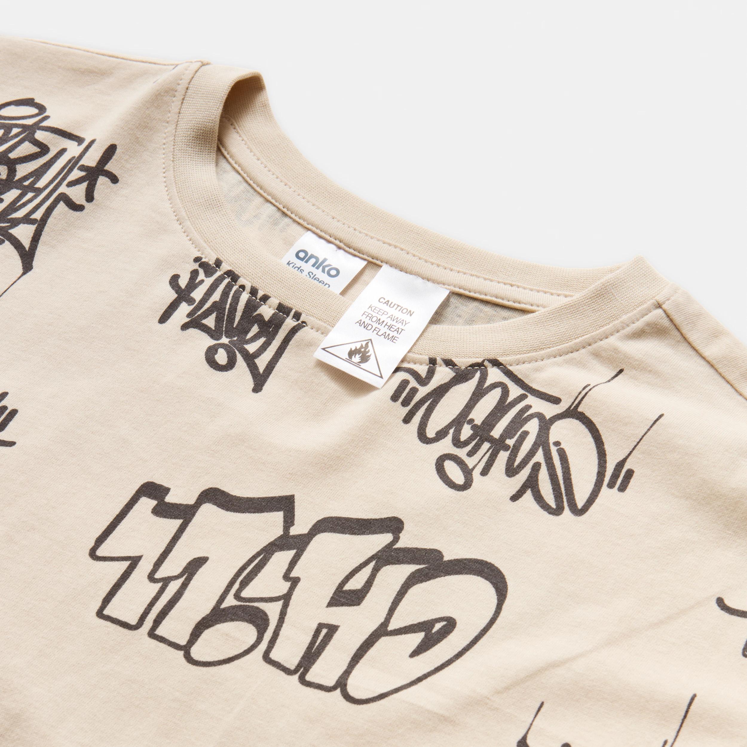 6 Short Sleeve Jersey Pyjama Set BEIGE GRAFFITI, 6 of 7