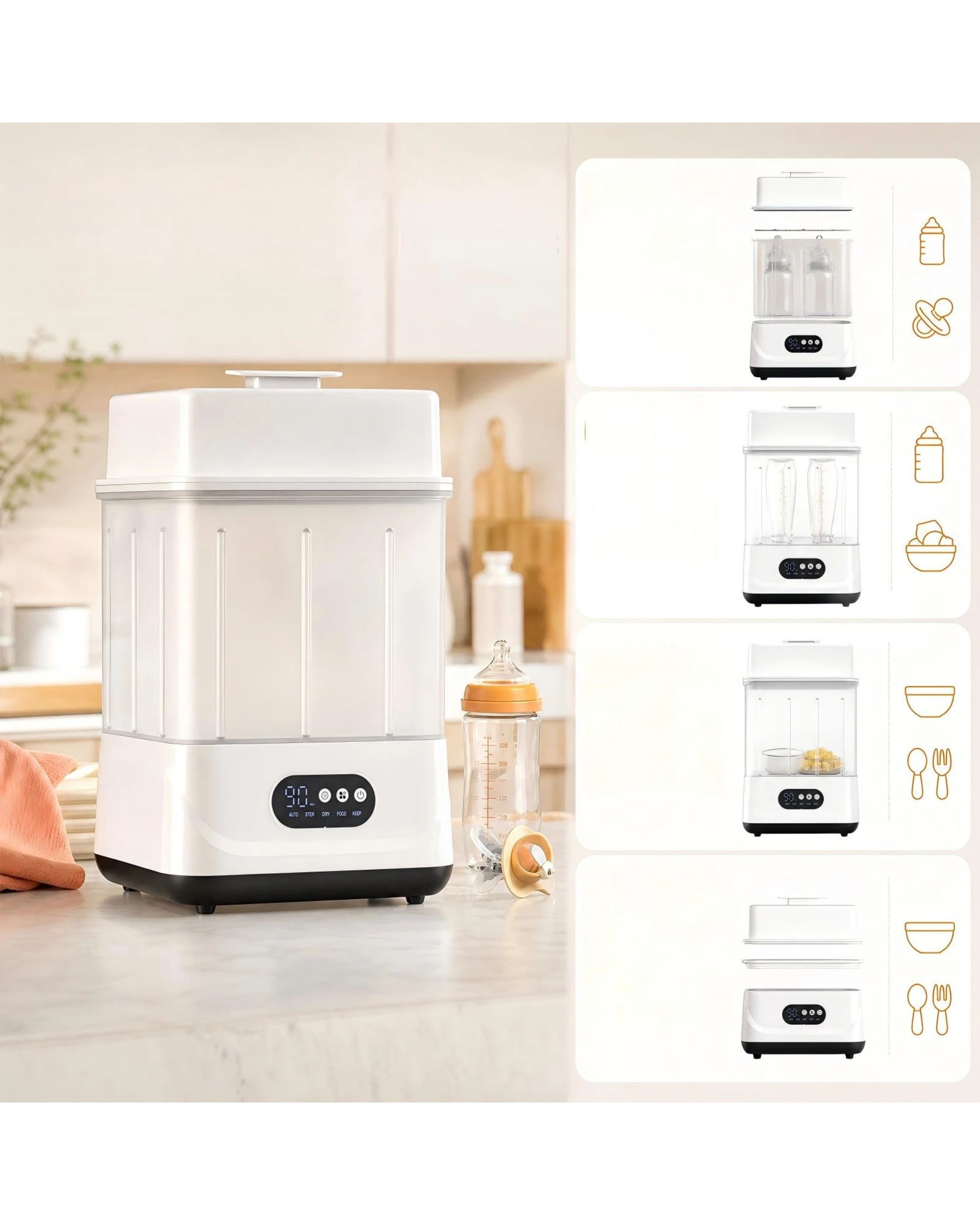 3 Yopower Baby Bottle Steam Sterilizer Dryer with LED Touch Screen - White, 3 of 6
