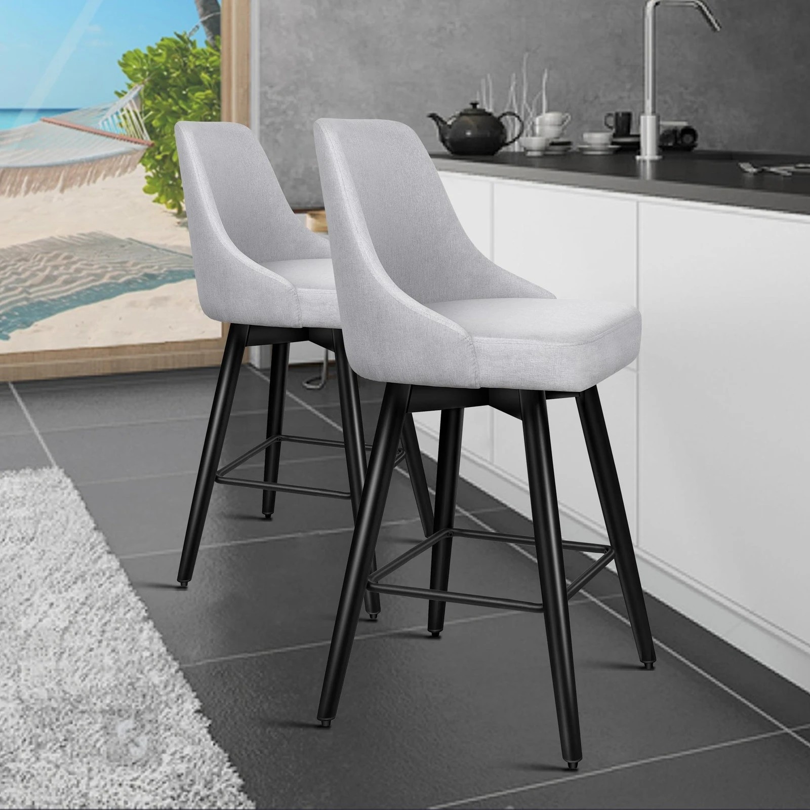 2 Alfordson 2x Swivel Bar Stools Kitchen Dining Chair Cafe Metal - Grey, 2 of 10