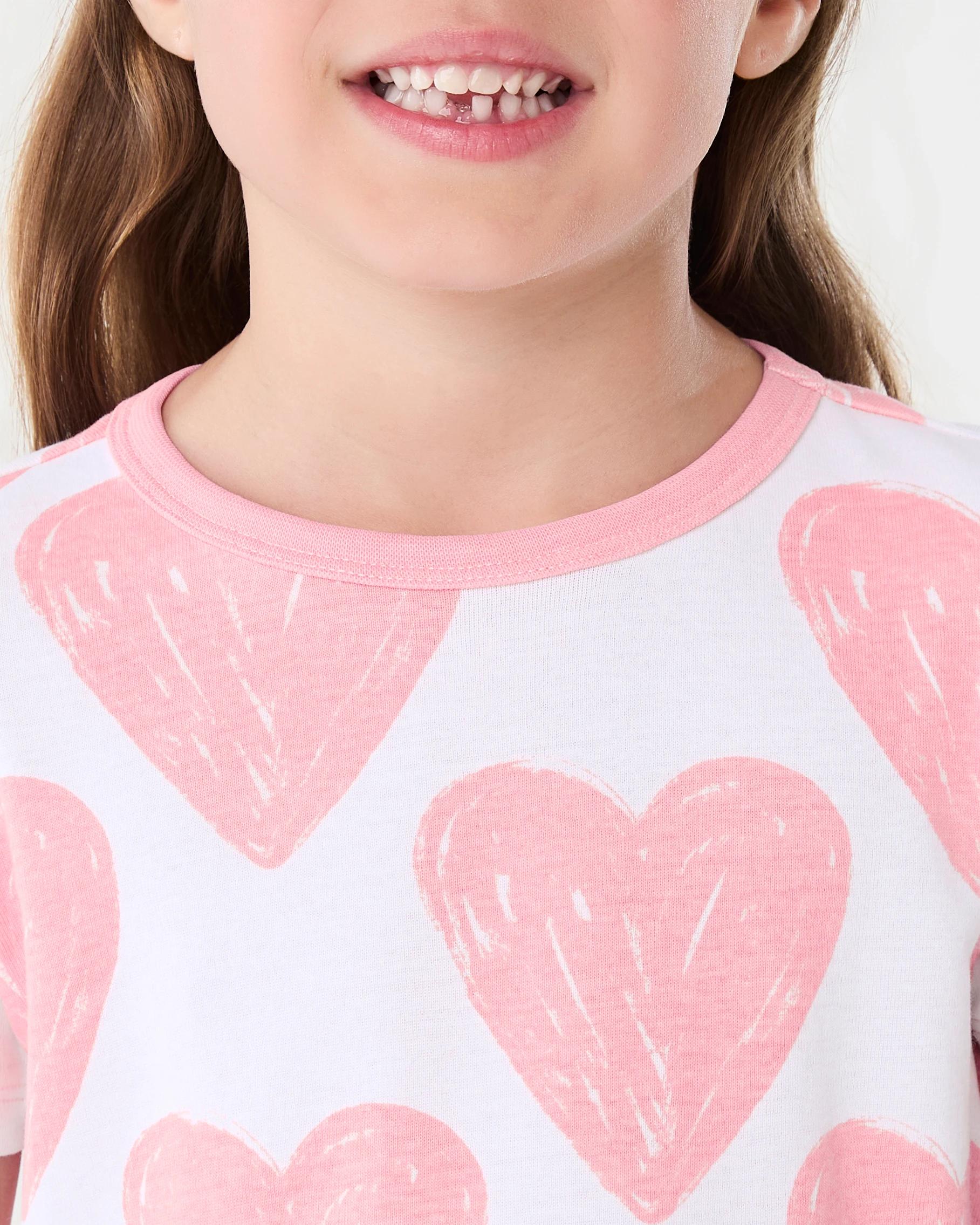 4 Short Sleeve Ribbed Pyjama Set Wht Heart, 4 of 9