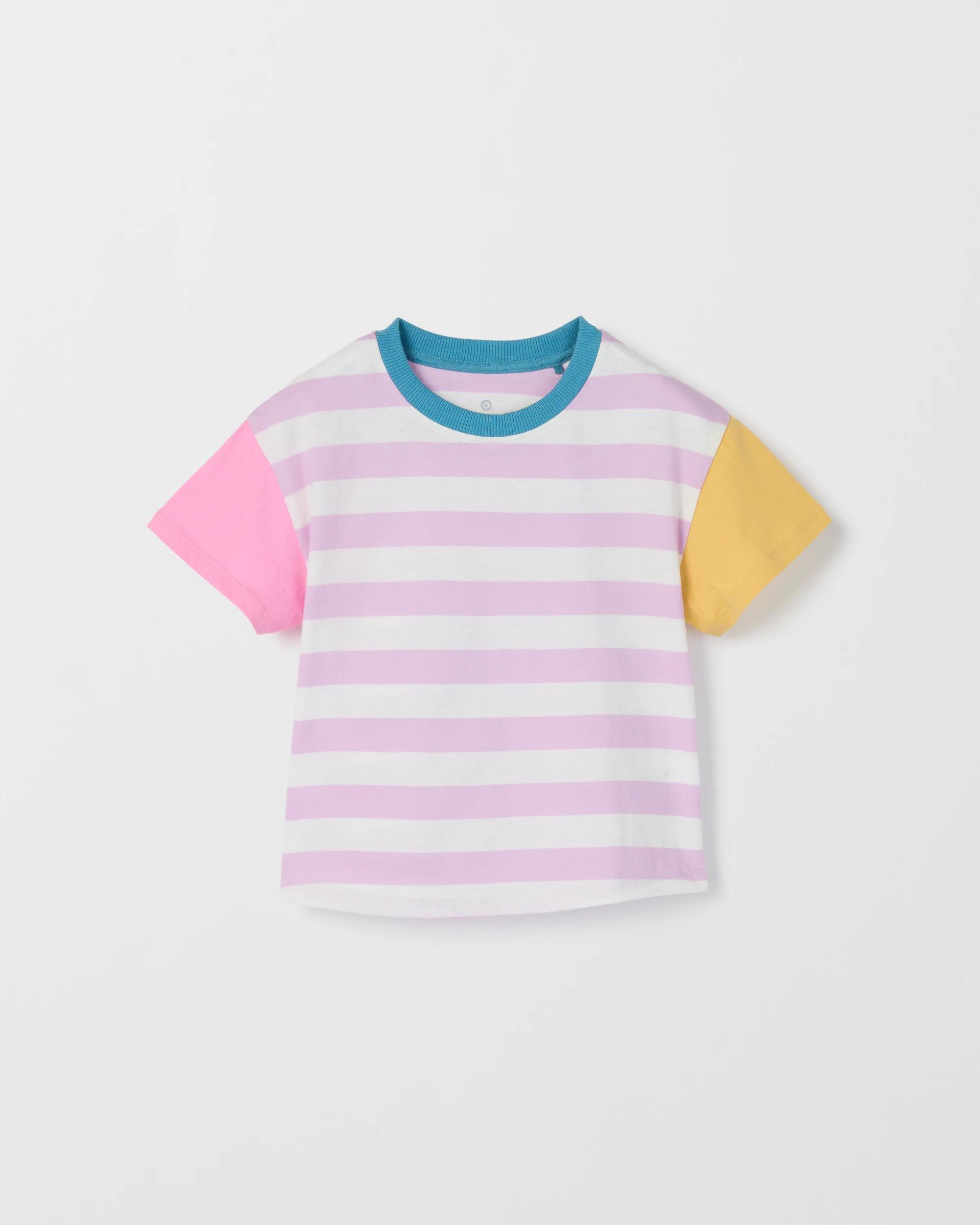 1 Target Kids Australian Cotton Oversized T-Shirt PINK/WHITE STRIPE, 1 of 2