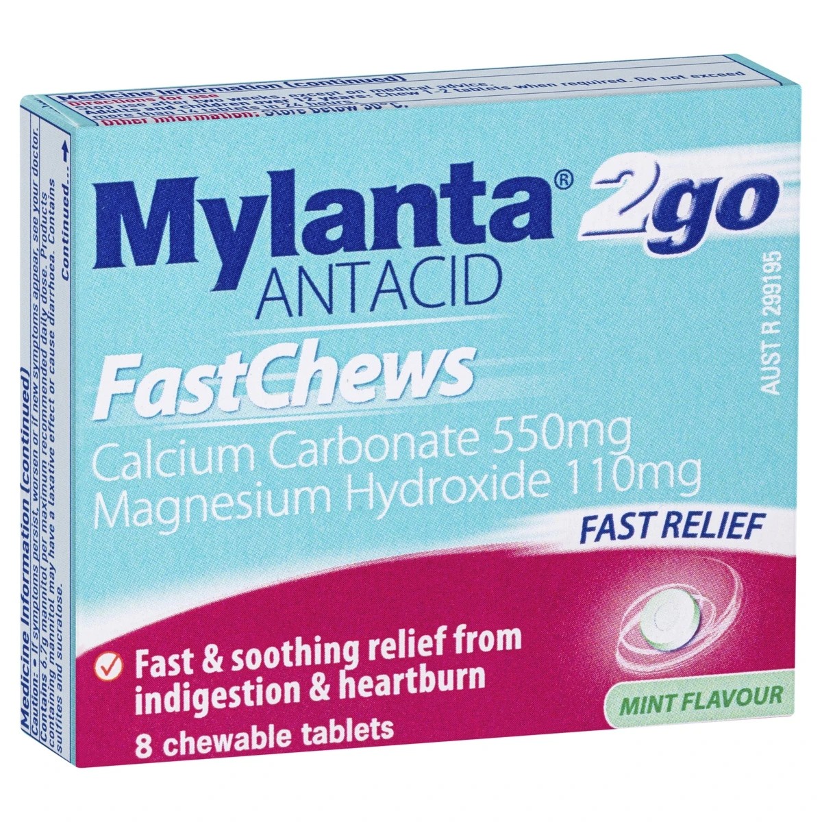 2 8 Pack Mylanta 2Go Antacid FastChews Tablets Mint, 2 of 6