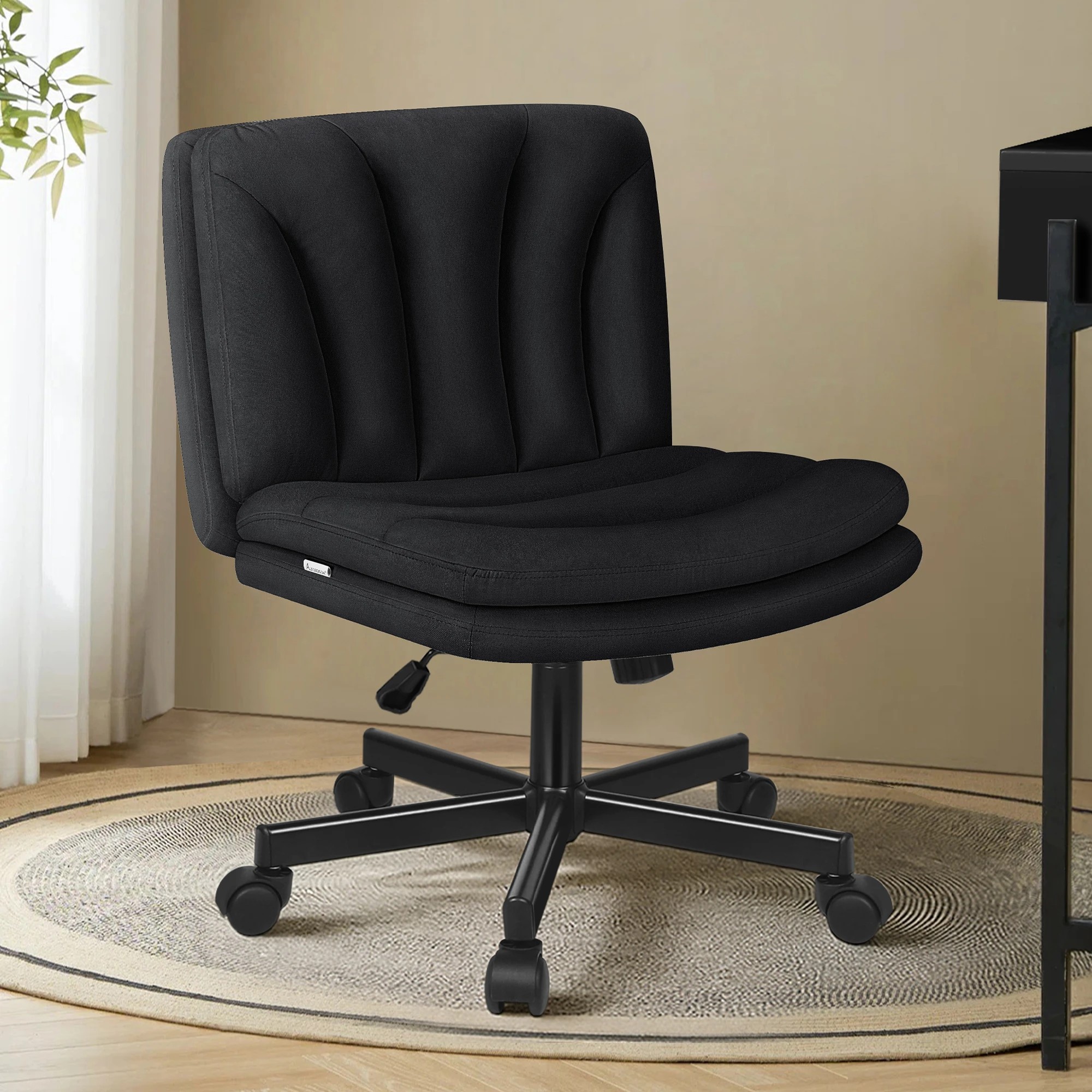 2 Alfordson Armless Office Desk Chair Mid Back Wide Seat w/ Wheels Fabric - Black, 2 of 8
