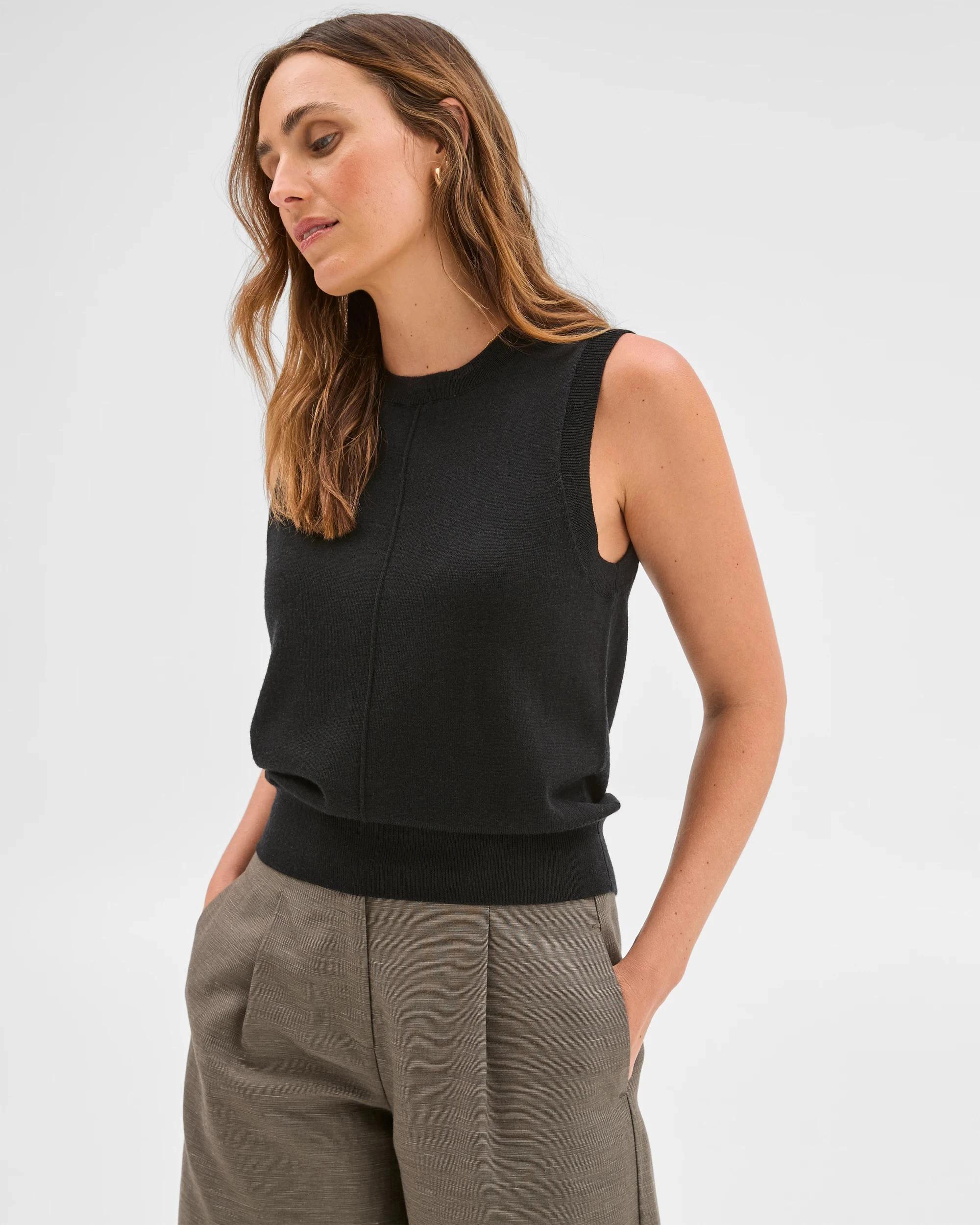 2 Preview Merino Sleeveless Vest BLACK, 2 of 5