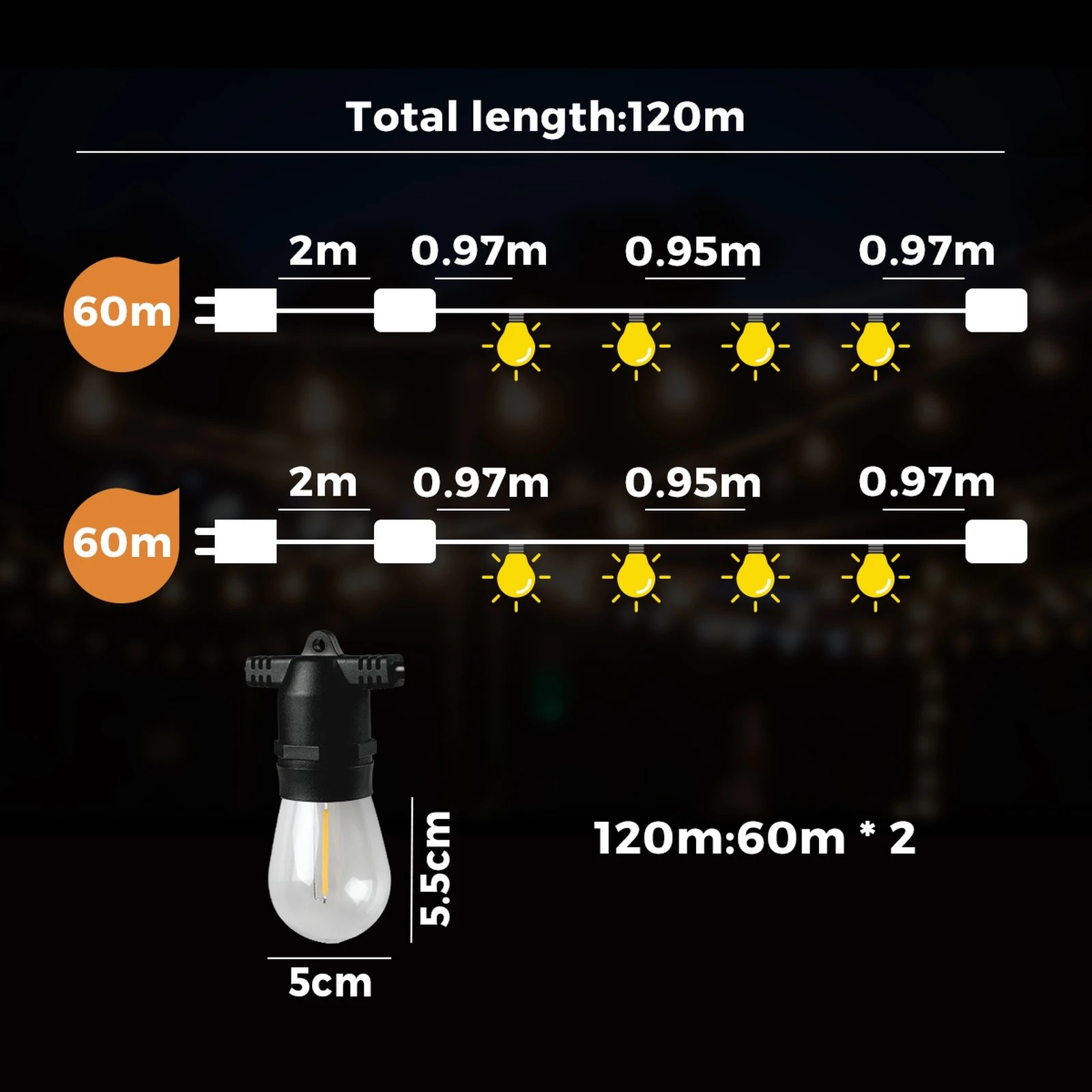 2 Mazam 120M LED Outdoor Festoon String Lights - Black, 2 of 10