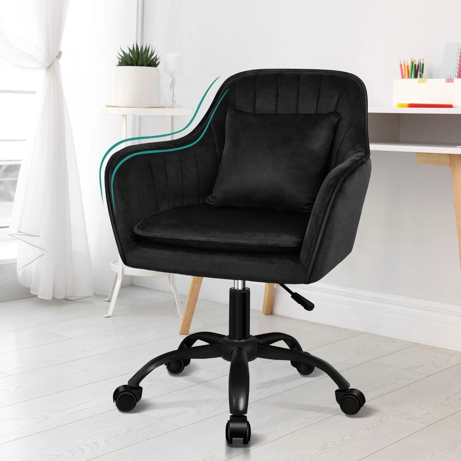 9 Alfordson Velvet Office Chair Fabric Armchair Computer Swivel Adult Kids - Black, 9 of 10