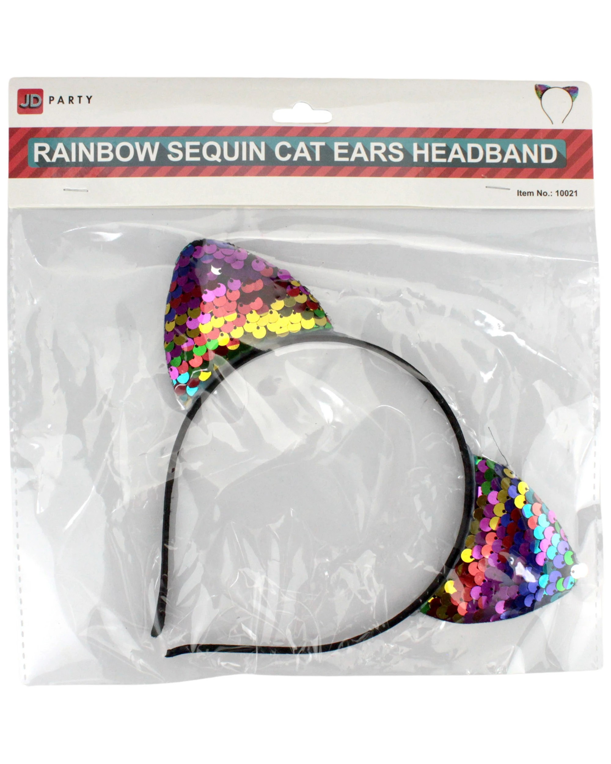 2 JD Party Rainbow Sequin Cat Ears Headband - One Size - Metallic, 2 of 3