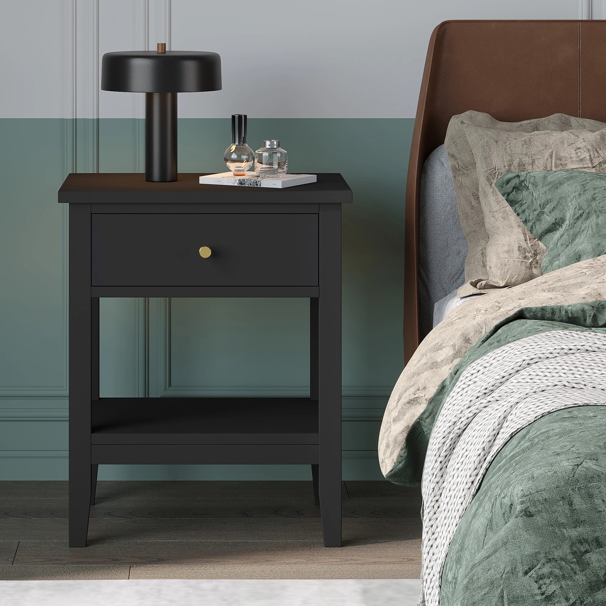 6 Alfordson Bedside Table Hamptons Nightstand Storage Side End 1 Drawer - Black, 6 of 10