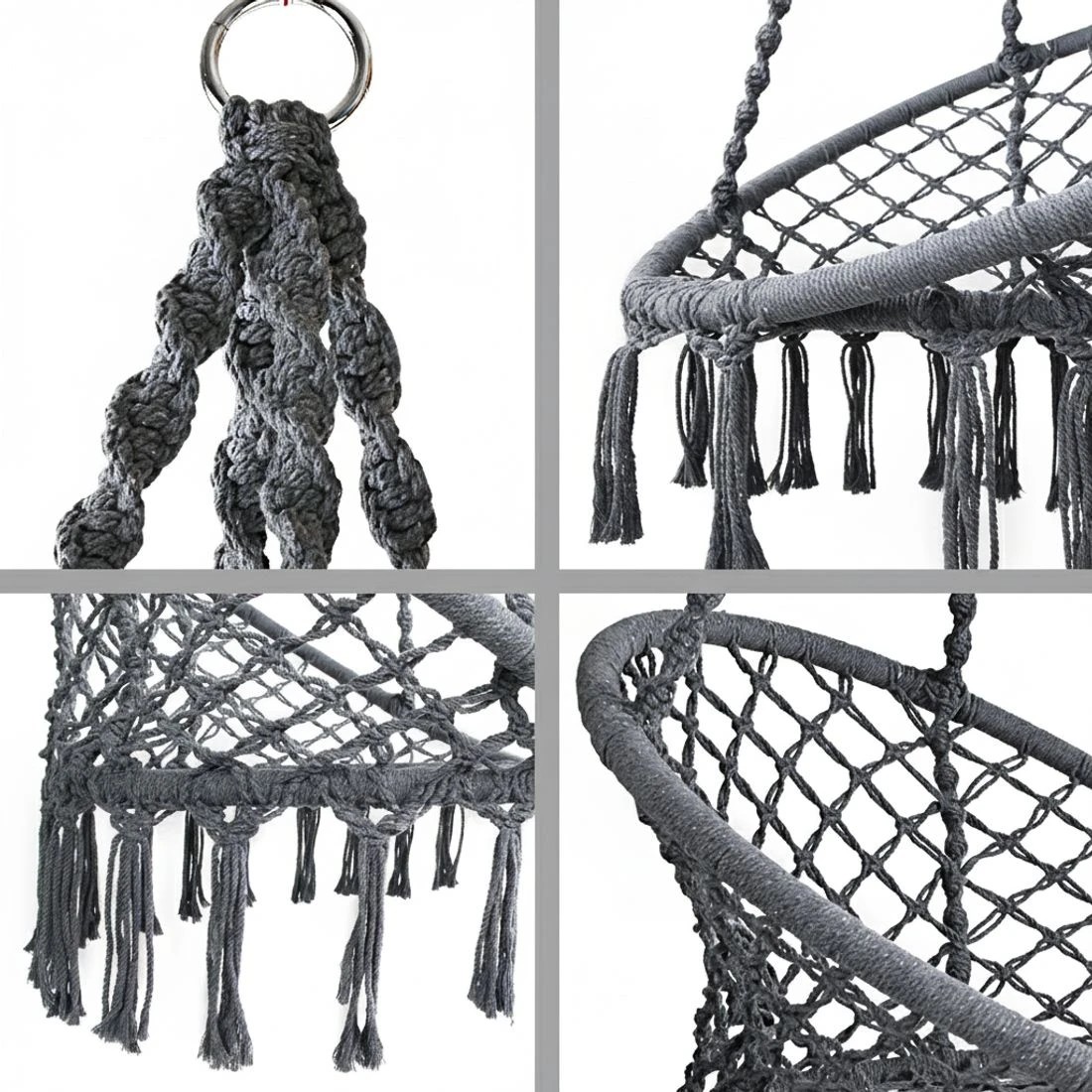 8 Gardeon Hammock Chair Outdoor Hanging Macrame Cotton Indoor - Grey, 8 of 9