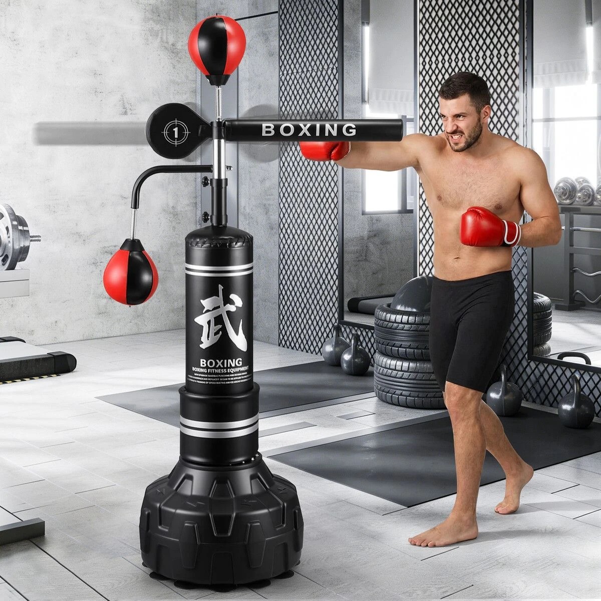 4 AUSWAY Boxing Speed Bag Balls Set Freestanding Punching Station Gloves, 4 of 7