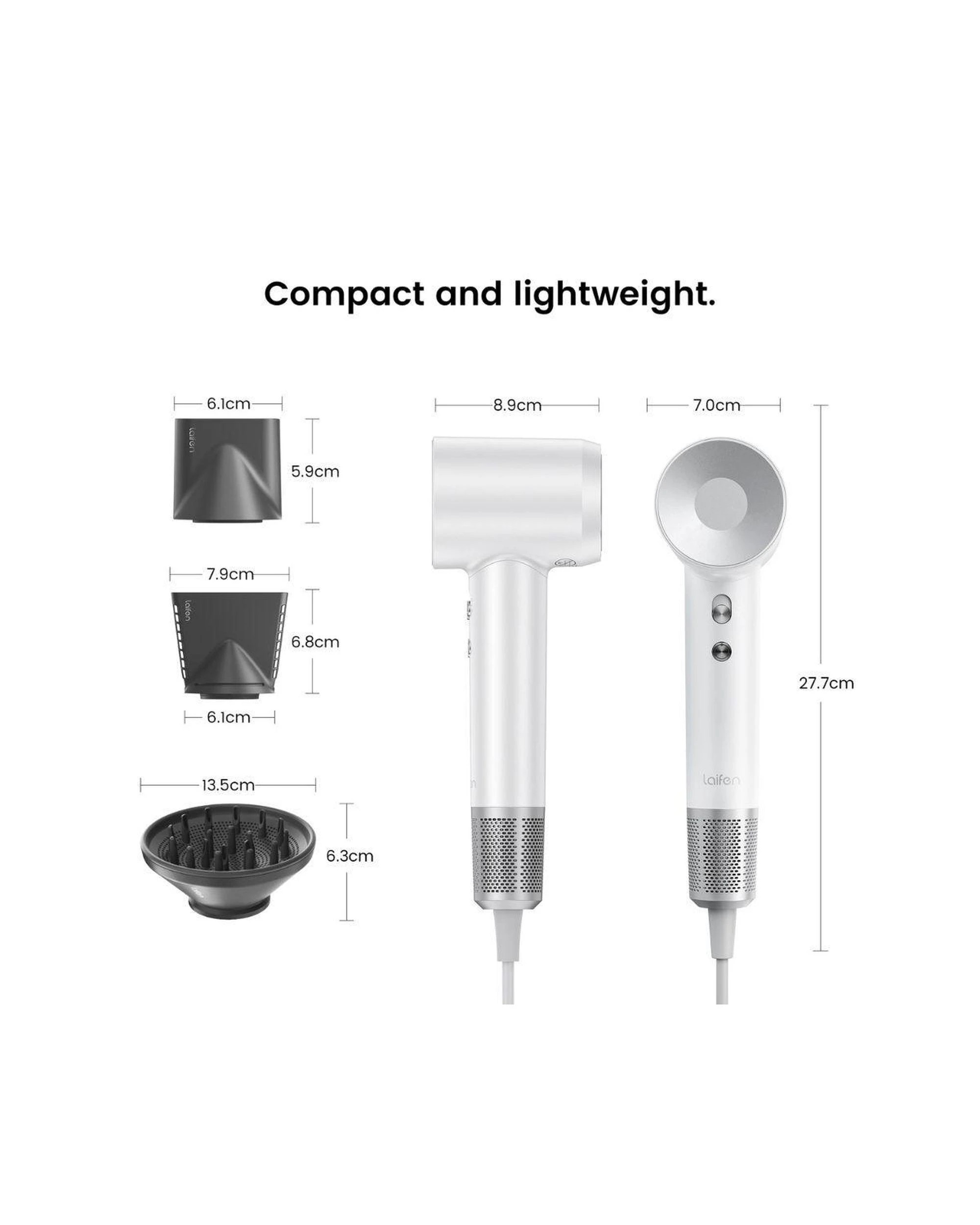 5 Laifen Swift Special High Speed Hair Dryer Pearl White 110000 RPM with 3 Styling Nozzles, 5 of 9