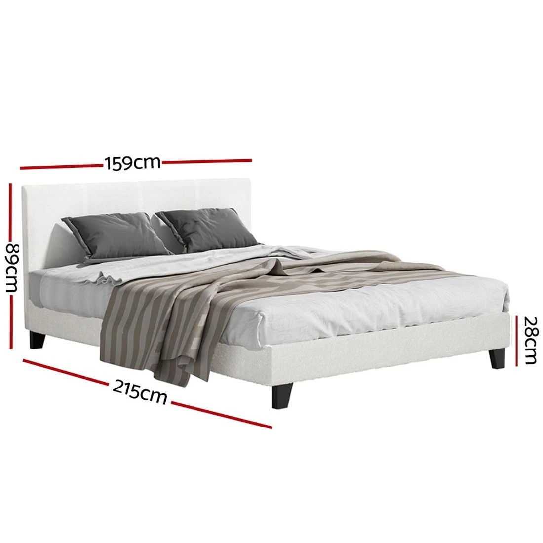 2 Artiss Bed Frame Queen Size Boucle NEO - White, 2 of 6