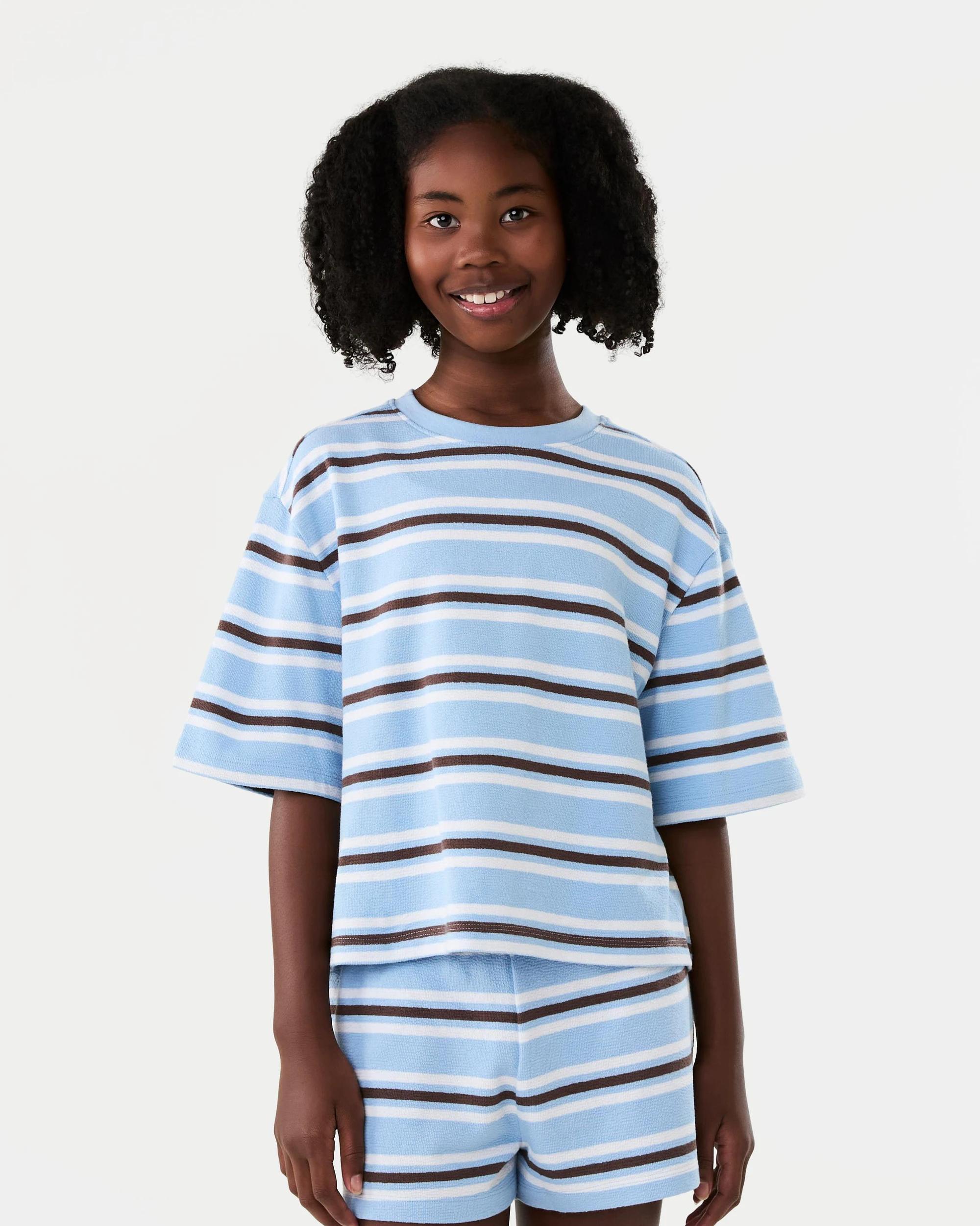 7 Short Sleeve Textured Knit Set Blu Stripe, 7 of 8
