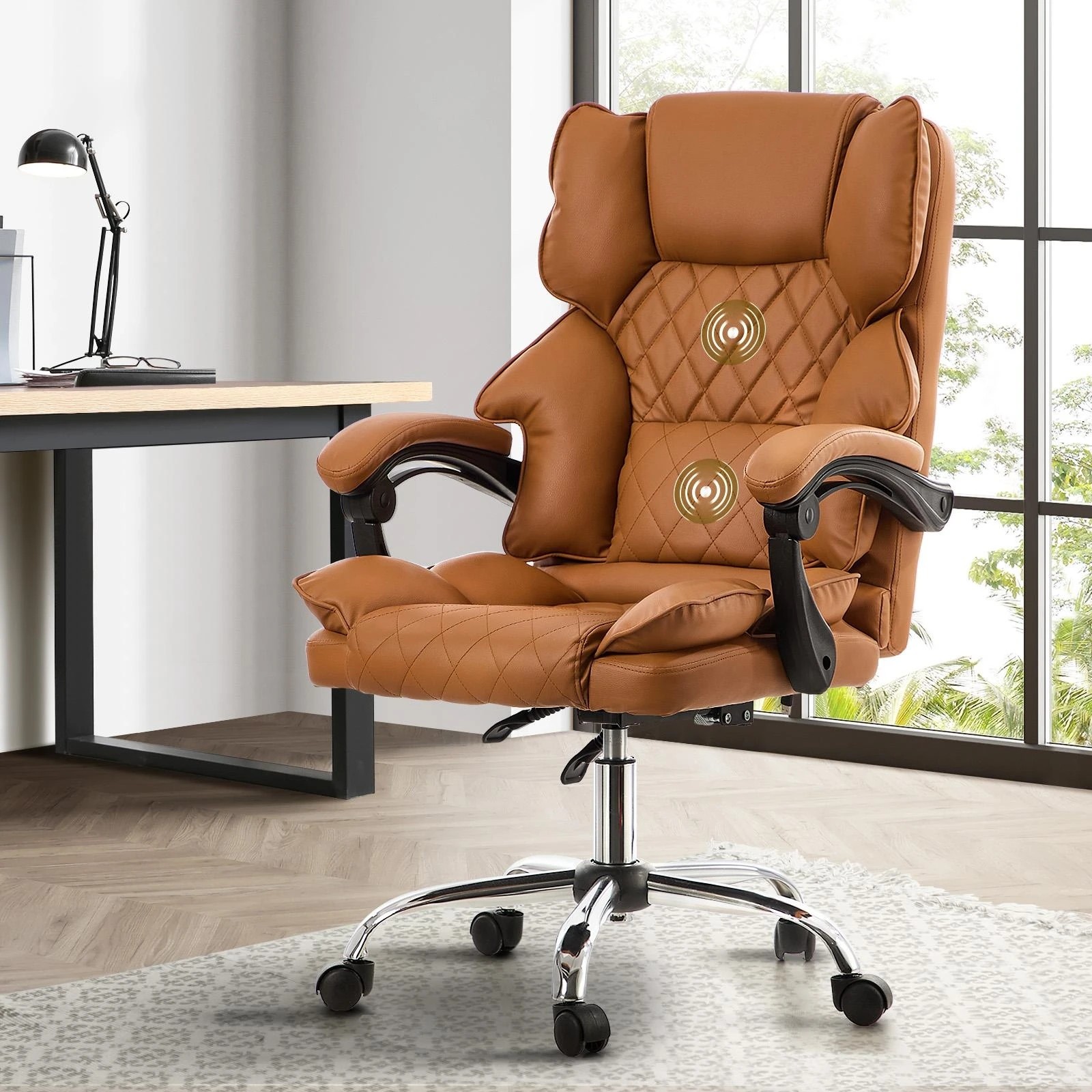 7 Oikiture Massage Office Chair Computer Racer PU Leather Seat Recliner - Brown, 7 of 7
