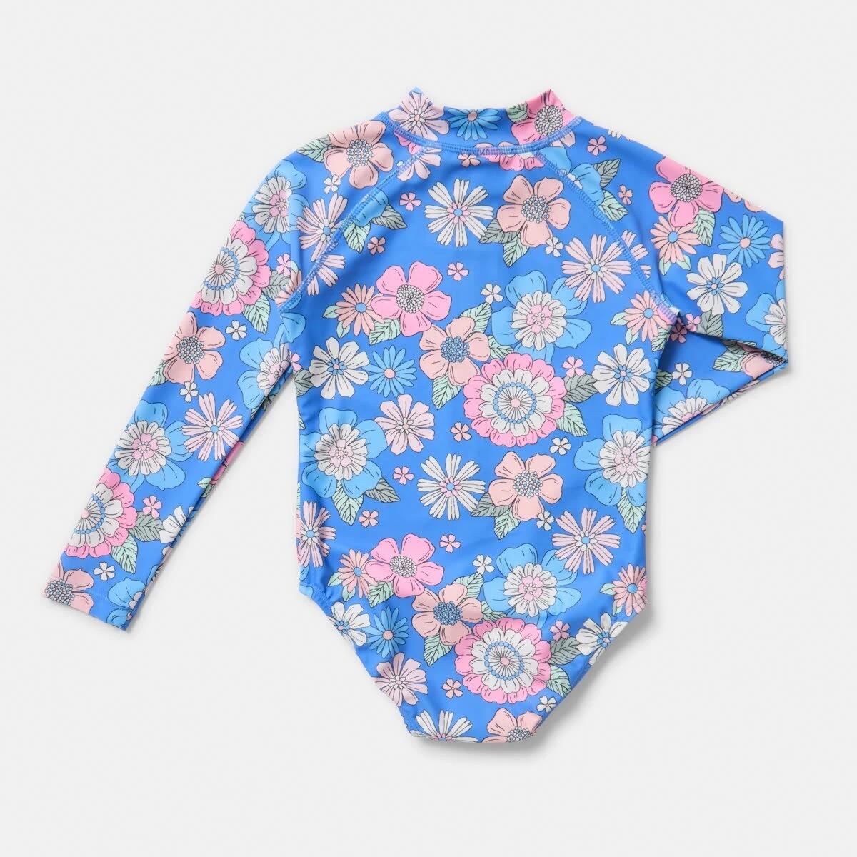 6 Long Sleeve One Piece Swimsuit Blu Flower, 6 of 7