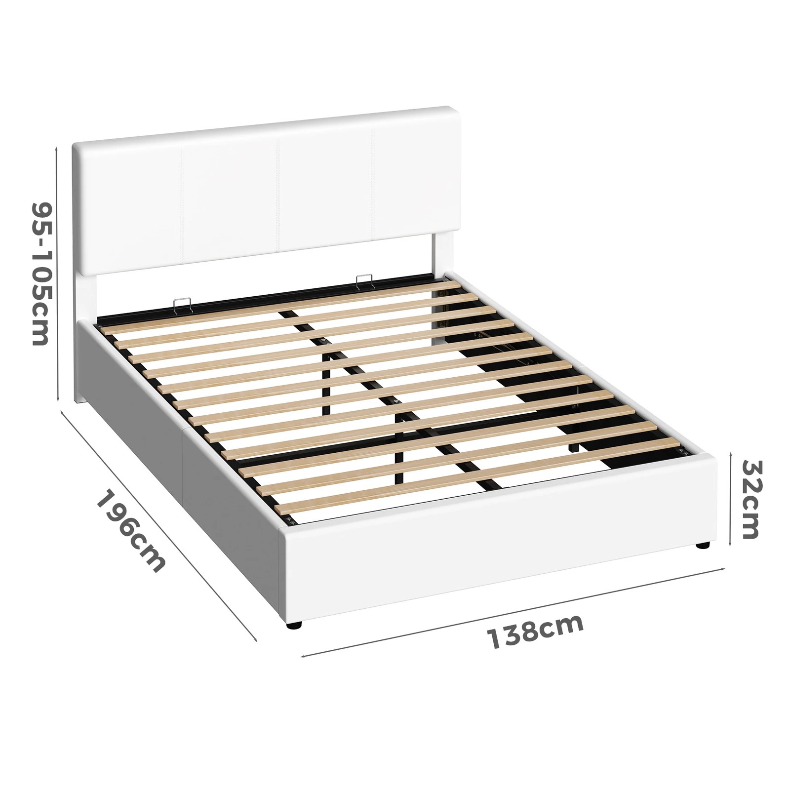 9 Alfordson Bed Frame Double Gas Lift Storage Adjustable Headboard Luria - White, 9 of 9