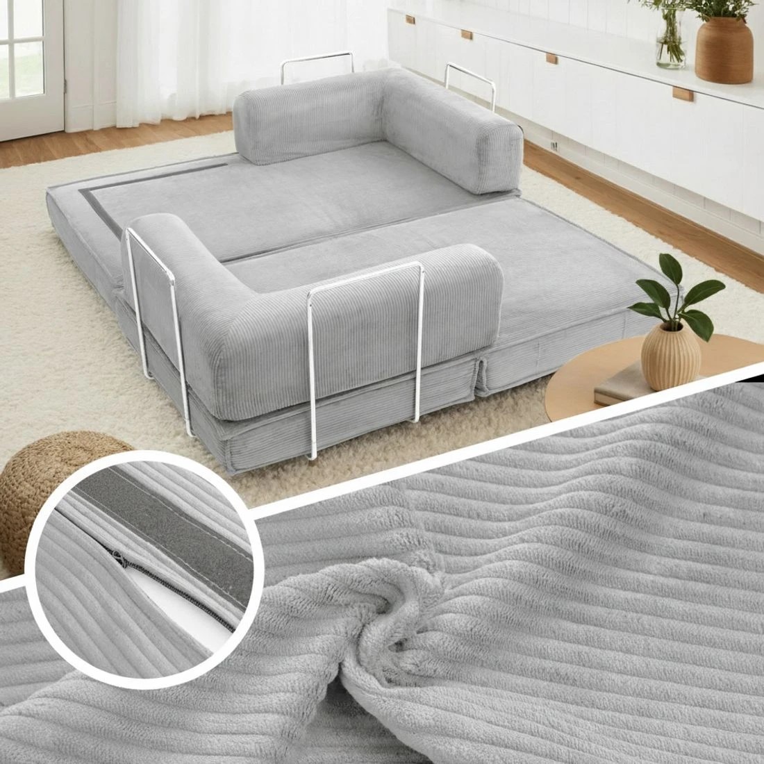 5 Artiss Convertible Folding Sofa Bed - Grey, 5 of 5