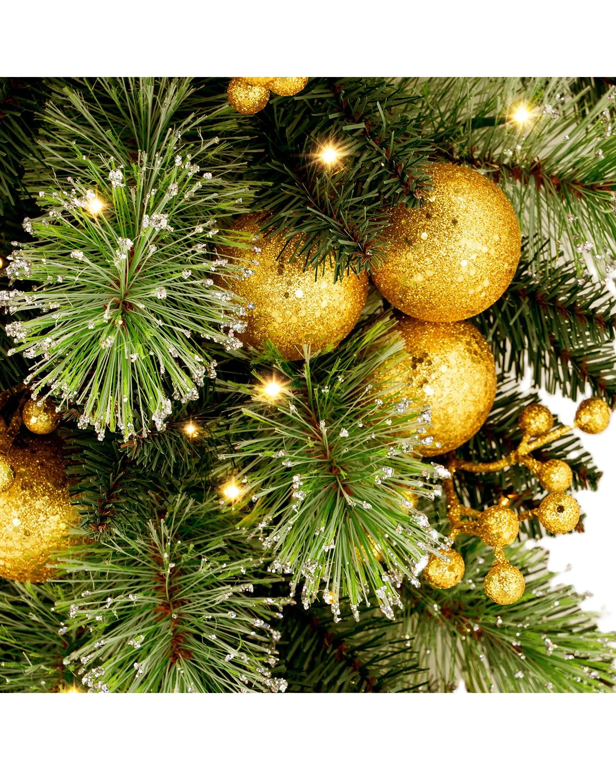 8 Christabelle 90cm Gold Christmas Teardrop Wreath Pre Lit Warm White LED Timer Baubles Berries Front Door Xmas Decoration, 8 of 10