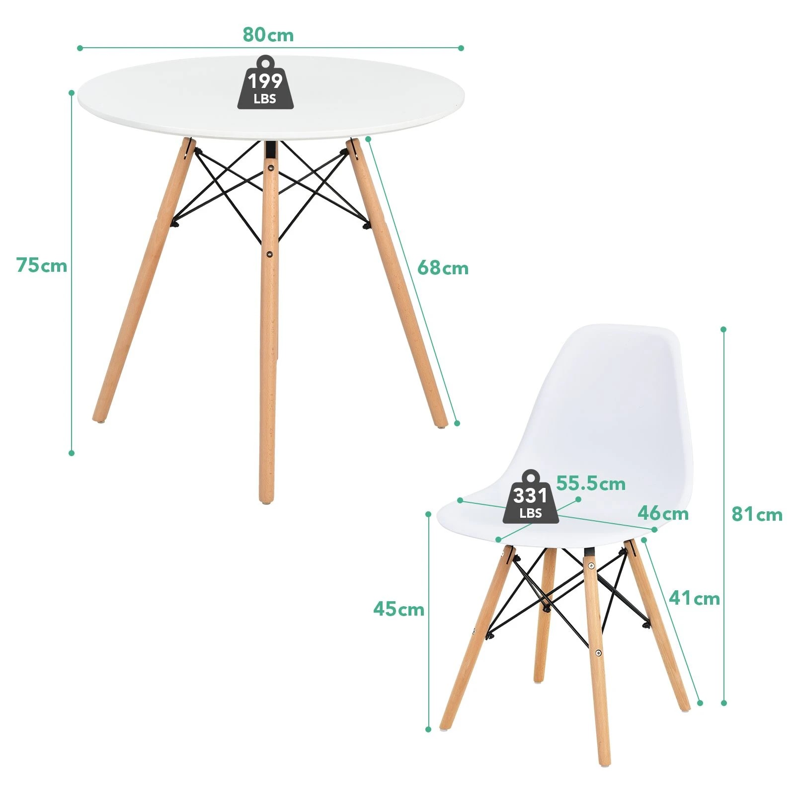 2 Costway 5PCS Dining Table Set Wood Kitchen Table Chairs Home Furniture Dining Set - White, 2 of 2