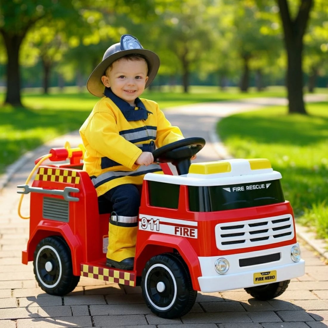 5 Rigo Kids Ride On Car Electric Fire Engine Fighting Truck with Water Gun Music - Red, 5 of 5
