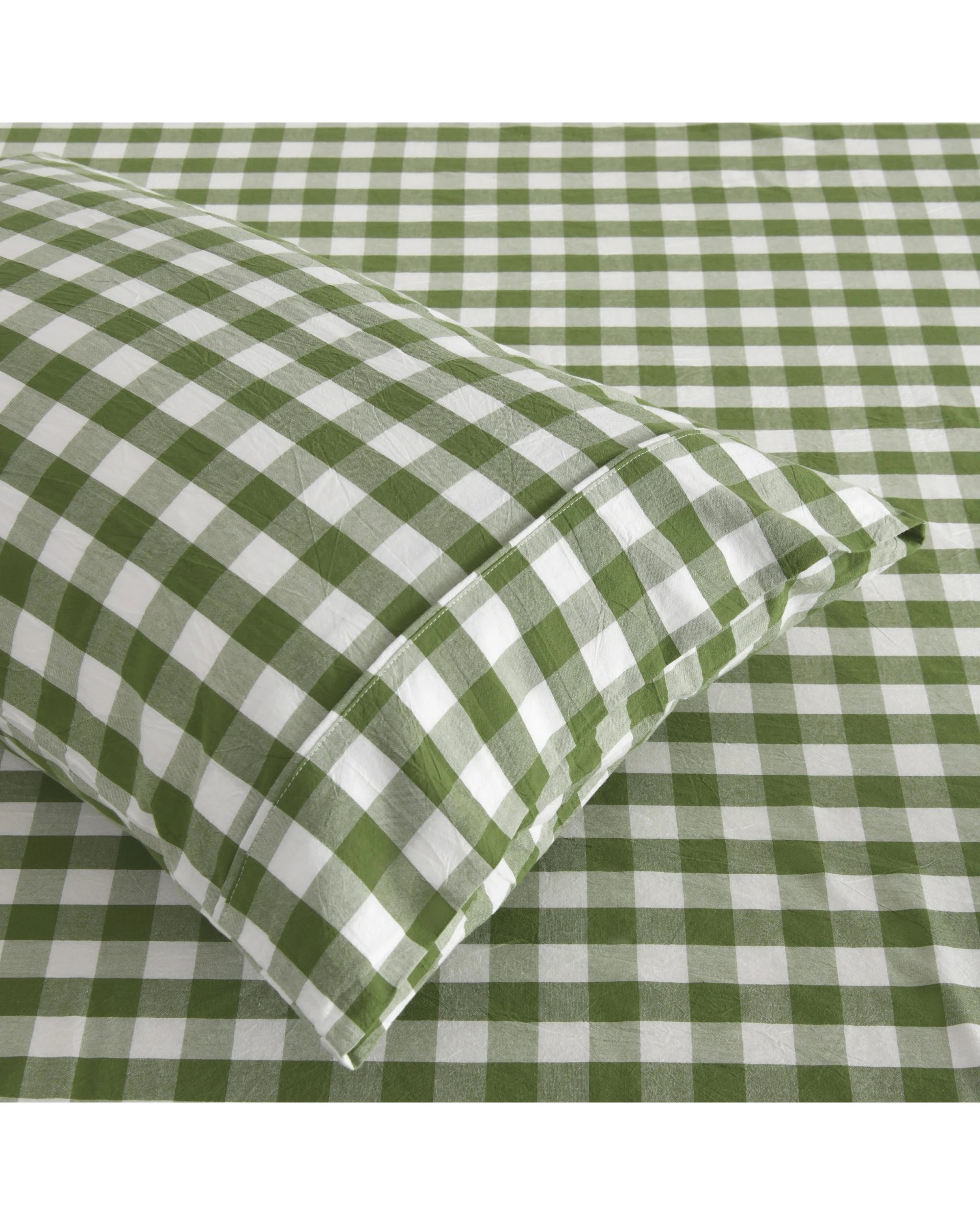 3 Dreamaker Lola Yarn Dyed Washed Cotton Gingham Sheet Set - Single Bed - Olive, 3 of 7