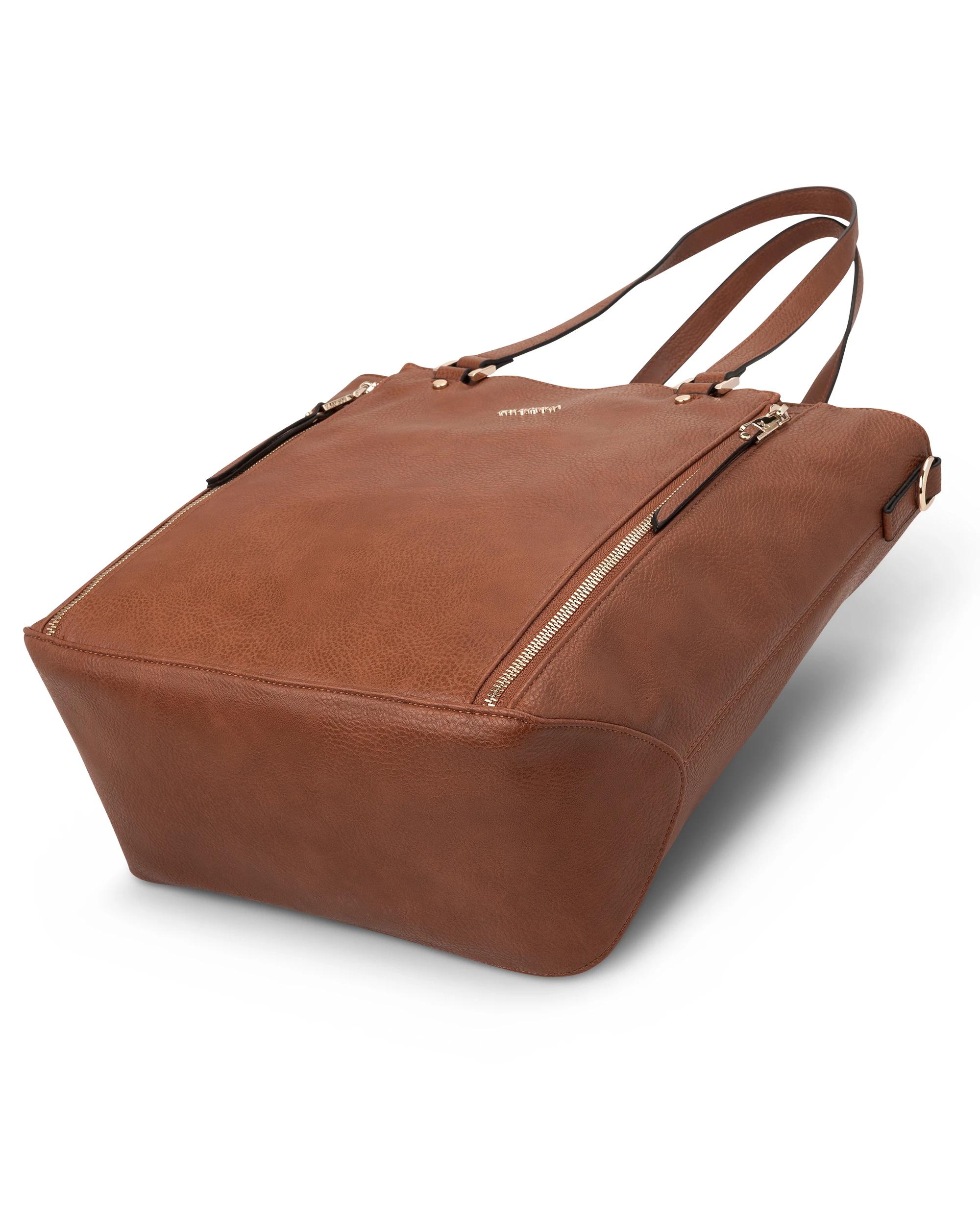 7 Madison Accessories Amelia Large Zip Detail Tote DK TAN LT GOLD, 7 of 8
