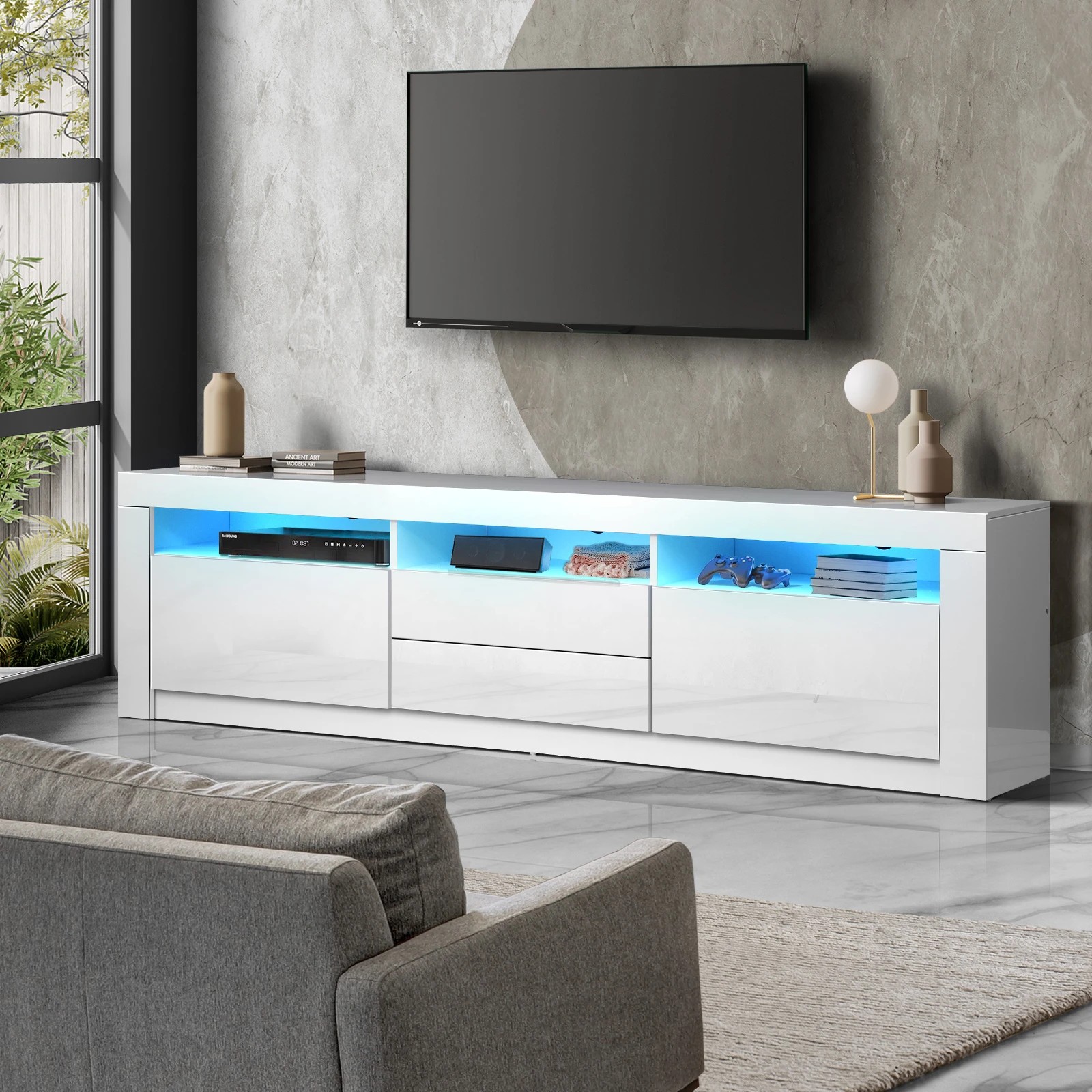 2 Oikiture Entertainment Unit Rgb Led Gloss Black 180cm
 - White, 2 of 10