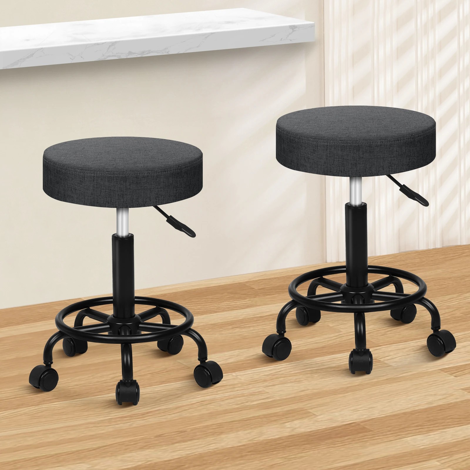 9 Alfordson 2x Salon Stool Round Swivel Barber Hair Dress Chair Fabric - Grey, 9 of 10