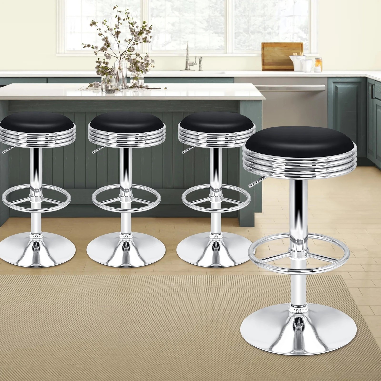 3 Alfordson 4x Bar Stools Sade Kitchen Swivel Chair Leather Gas Lift - Black, 3 of 9