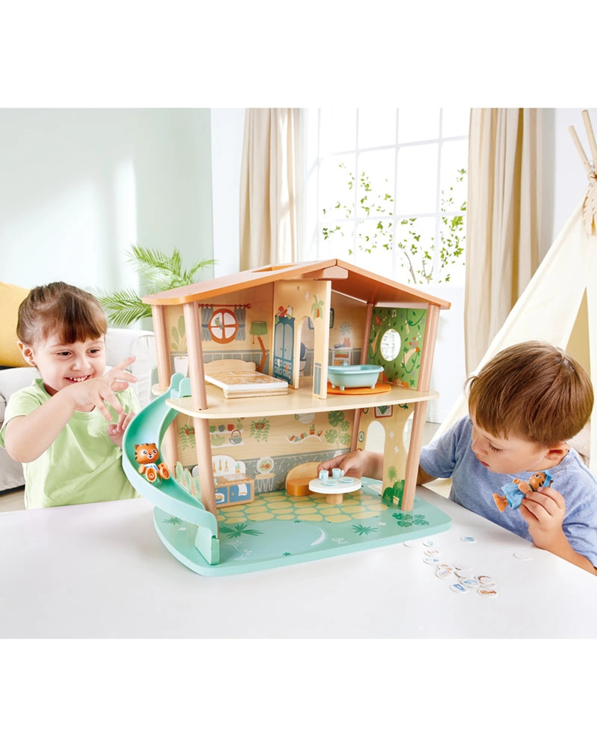 4 Hape Tigers’ Jungle House Wooden Dollhouse With Accessories Pond Slide - Multi, 4 of 4