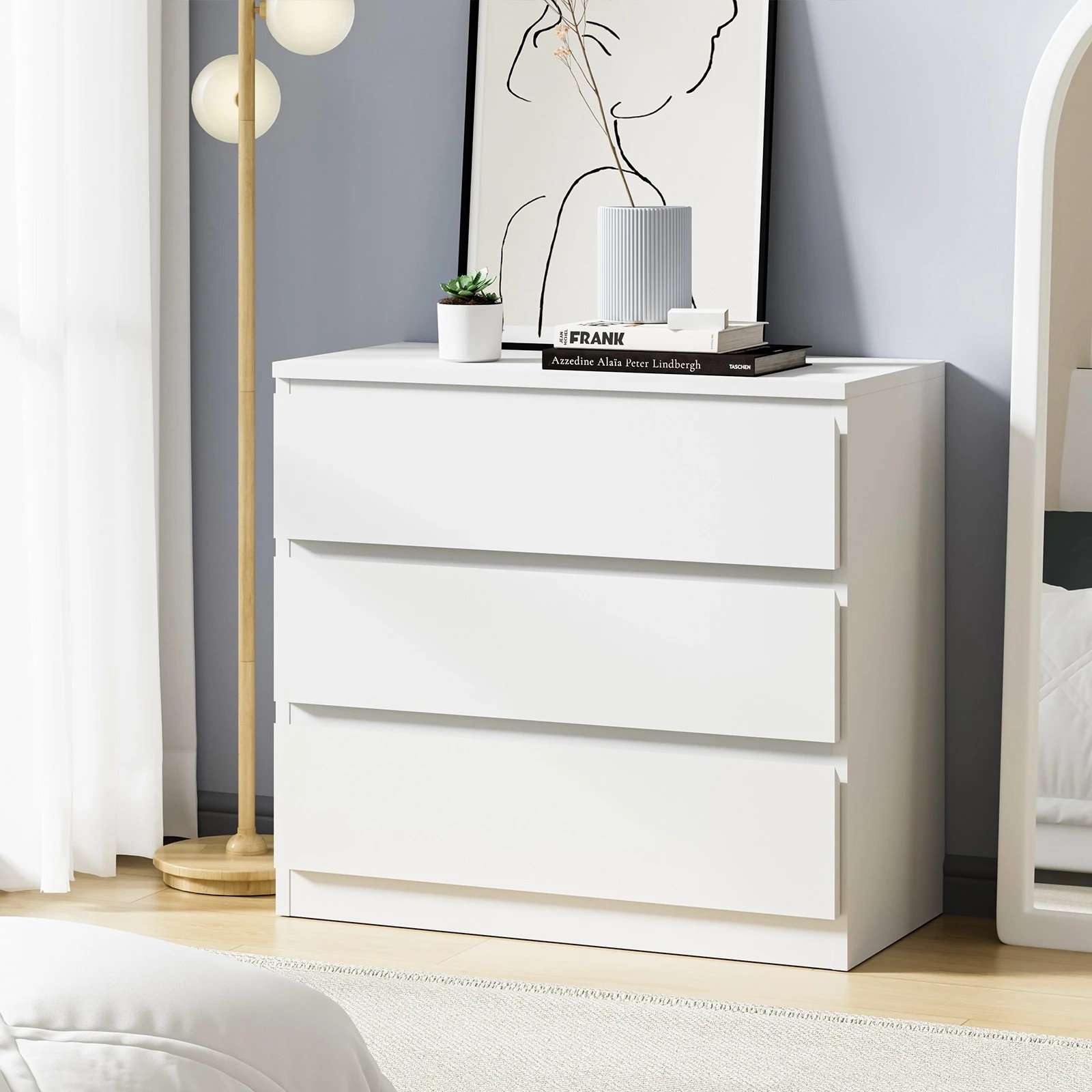 2 Oikiture 3 Chest Of Drawers Lowboy Dresser Table Storage Cabinet Bedroom
 - White, 2 of 10