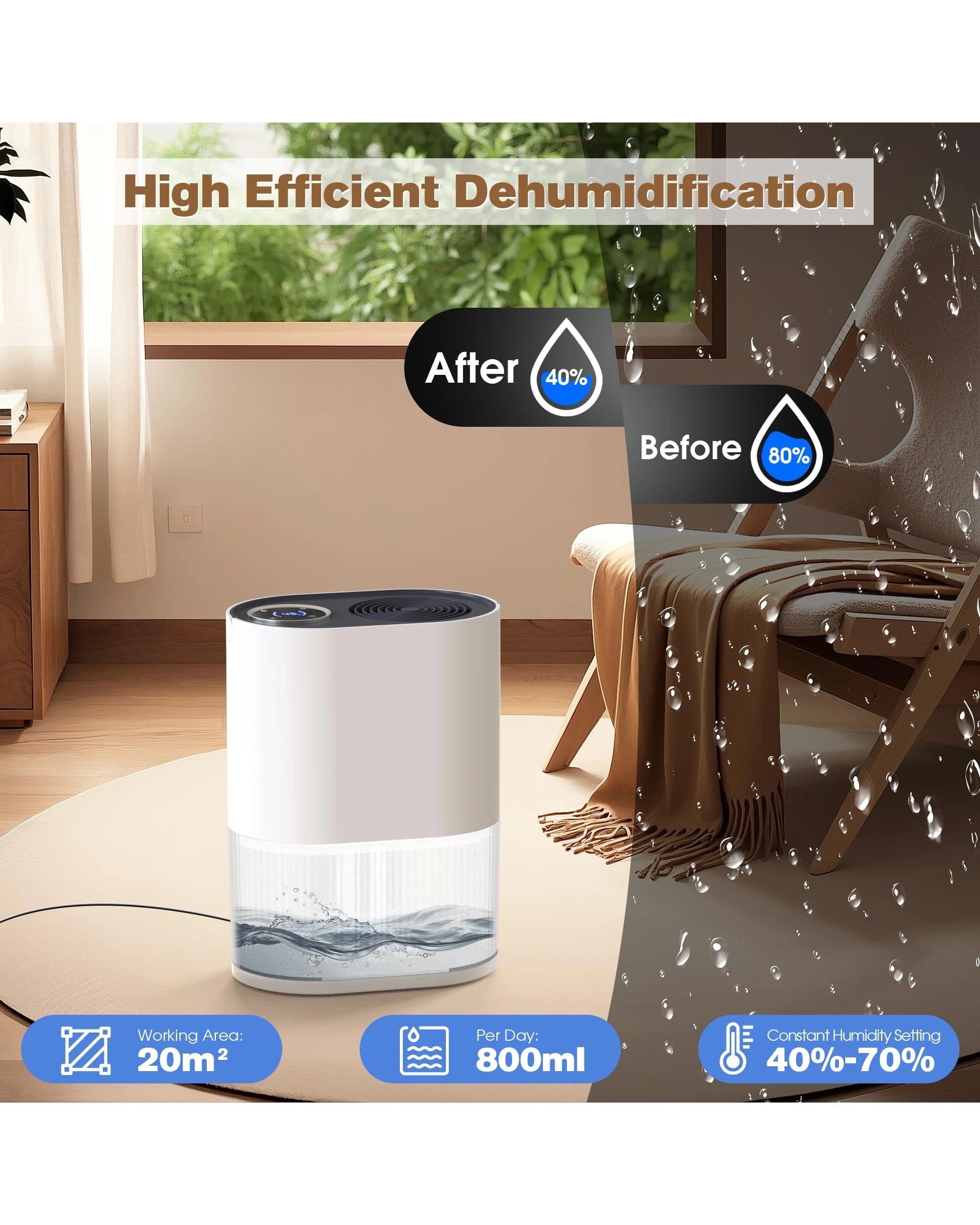 3 Advwin Air Dehumidifiers 2L with Constant Humidity, 3 of 6