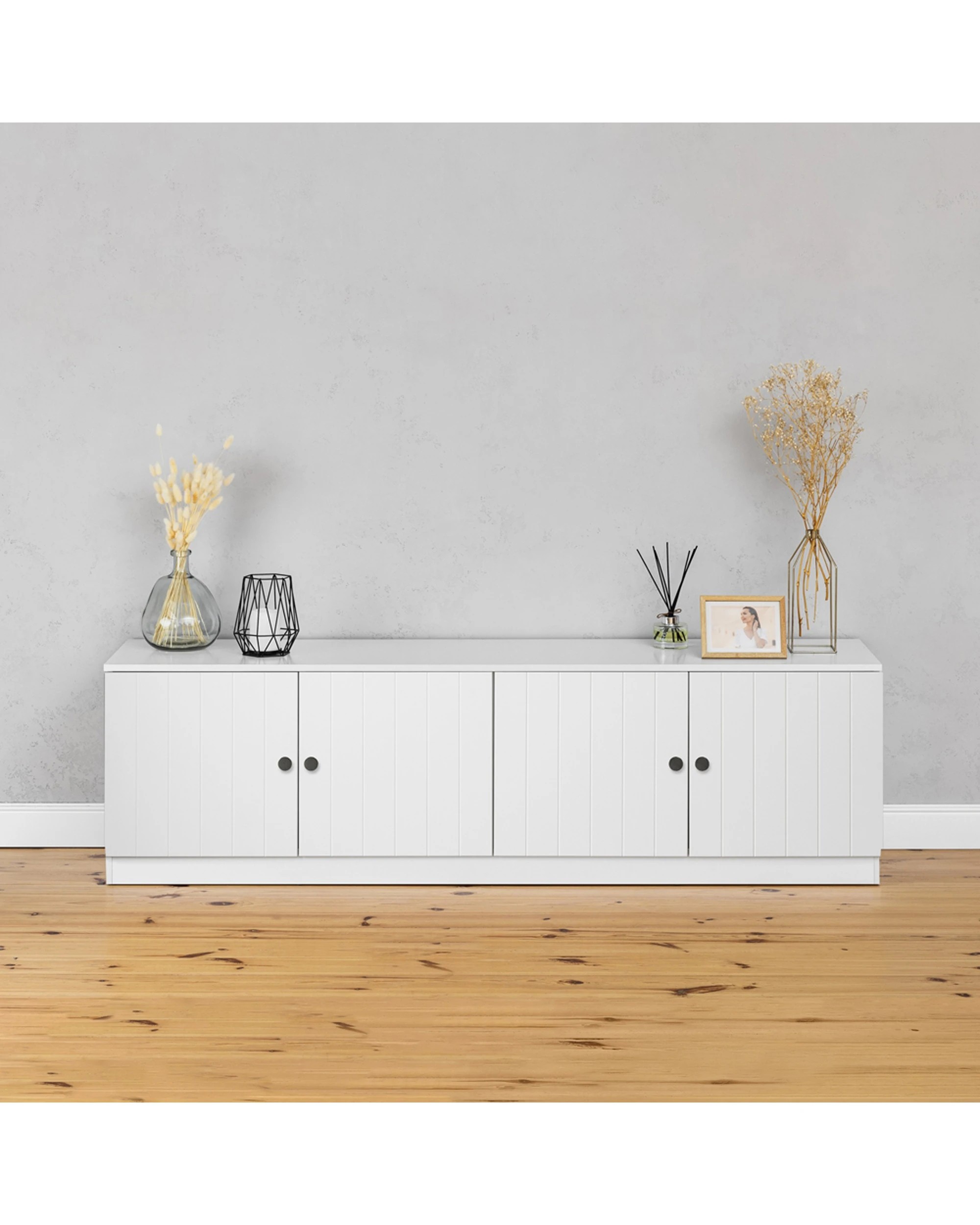 3 European Cabinetry Bucharest VJ Panel TV Unit Round Handle - White, 3 of 4