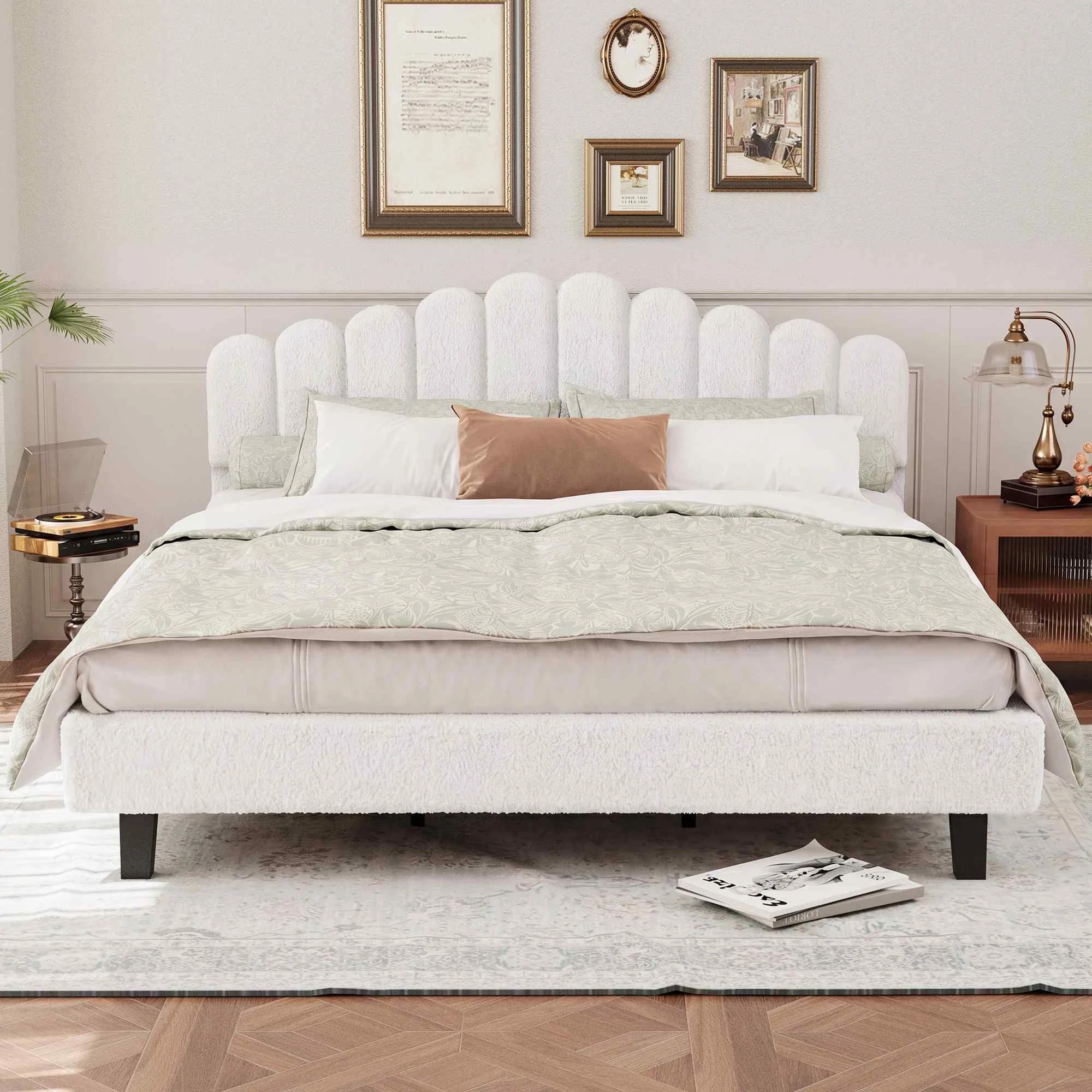 5 Alfordson Bed Frame King Size Boucle Mattress Base - White, 5 of 10