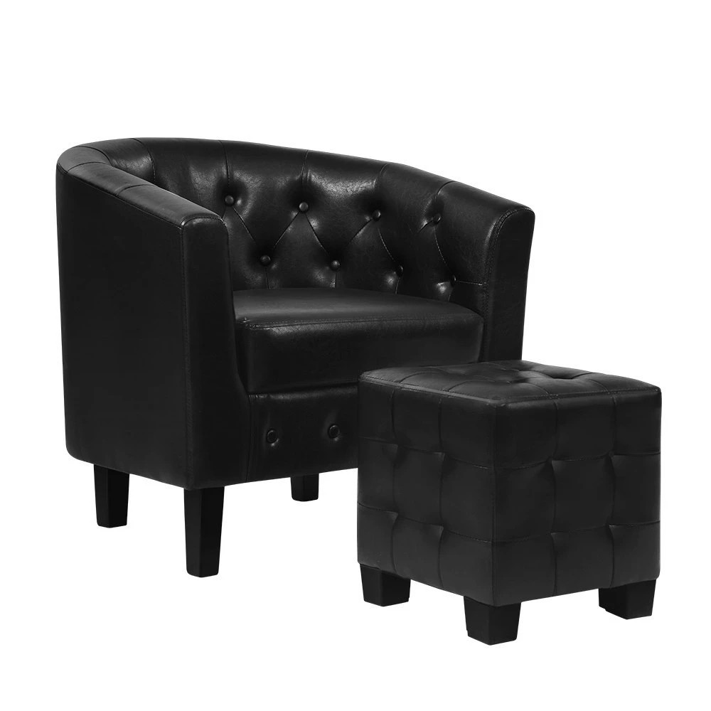 1 Artiss Armchair Set with Ottoman - Black, 1 of 7
