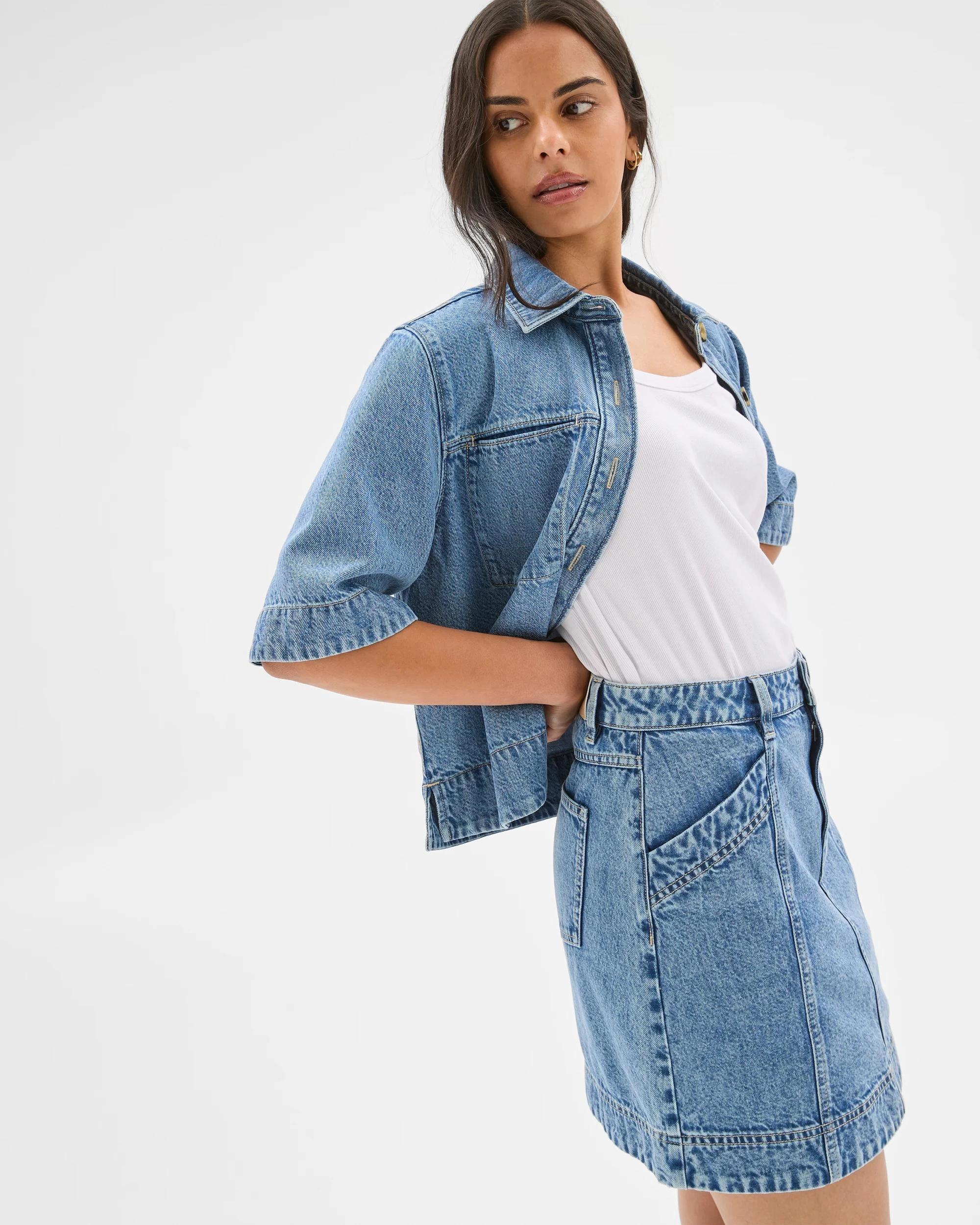 5 Target Denim Denim Slant Pocket Mini Skirt SALT/PEPPER INDIGO, 5 of 6